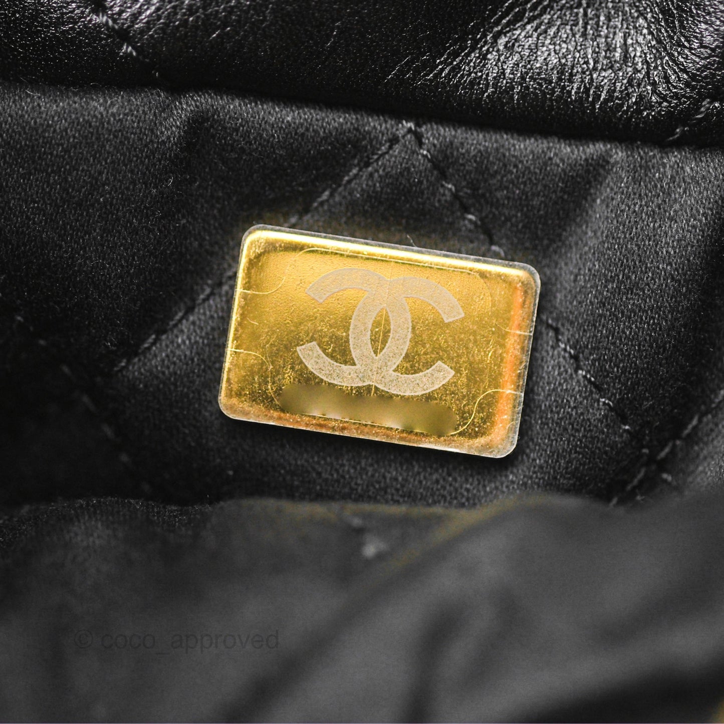 Chanel 22 Quilted Logo Mini Bag with Pearl Chain Black Shiny Crumpled Calfskin
