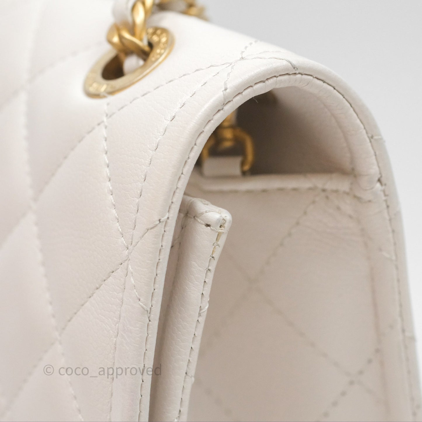 Chanel Large Quilted Sweet Classic Flap White Caviar Aged Gold Hardware