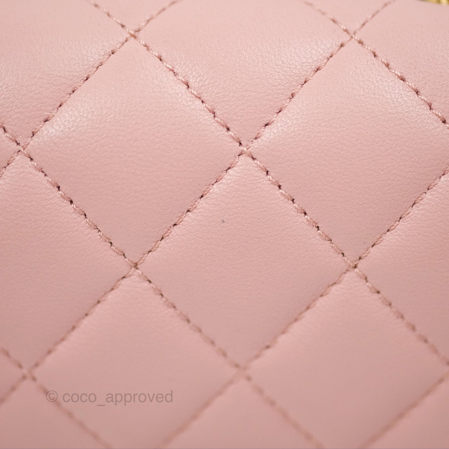 Chanel Sweet Camellia Mini Rectangular Flap Pink Lambskin Aged Gold Hardware 23S
