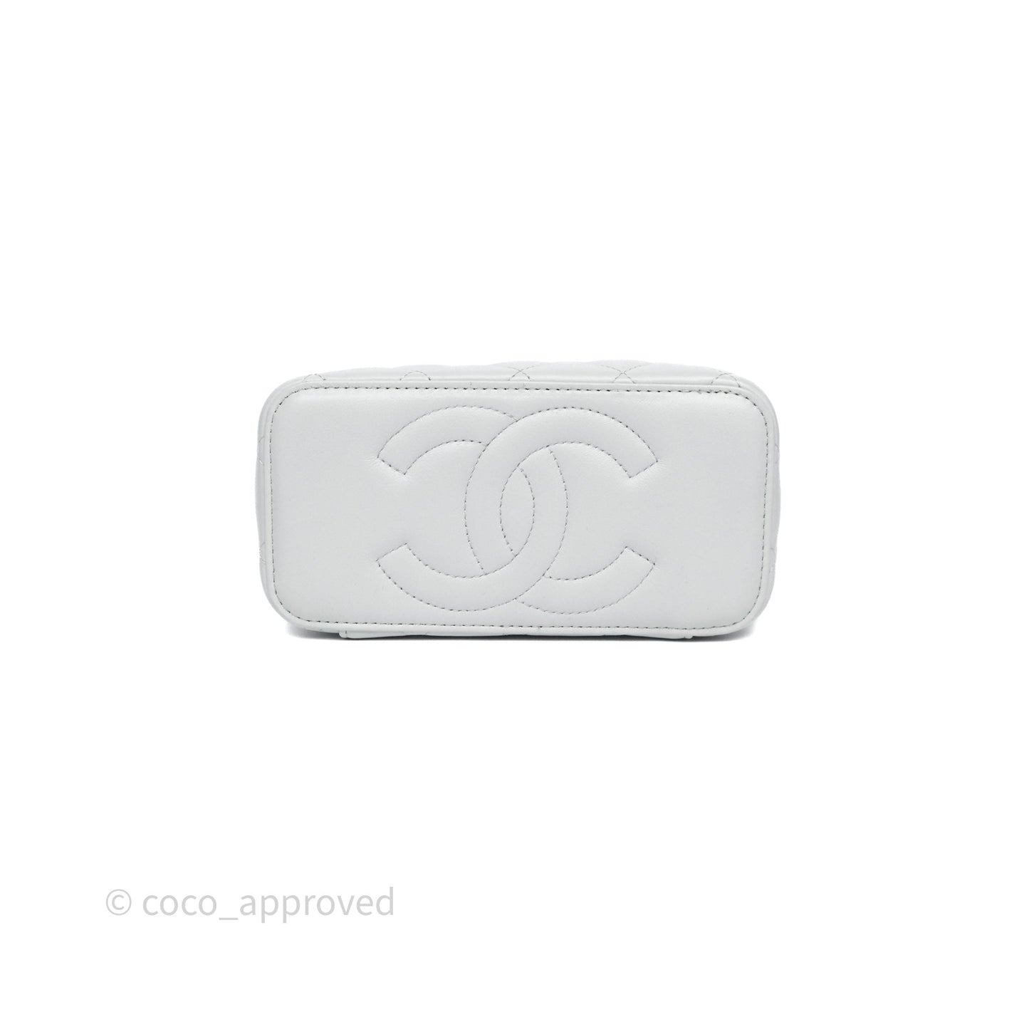 Chanel Quilted Vanity Rectangular with Camellia Adjustable Chain Blue Grey Lambskin Aged Gold Hardware