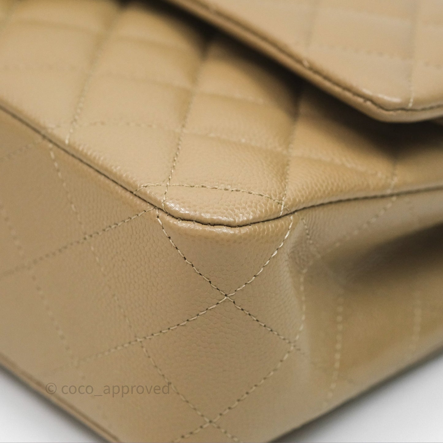 Chanel Classic M/L Medium Flap Quilted Dark Beige Caviar Gold Hardware