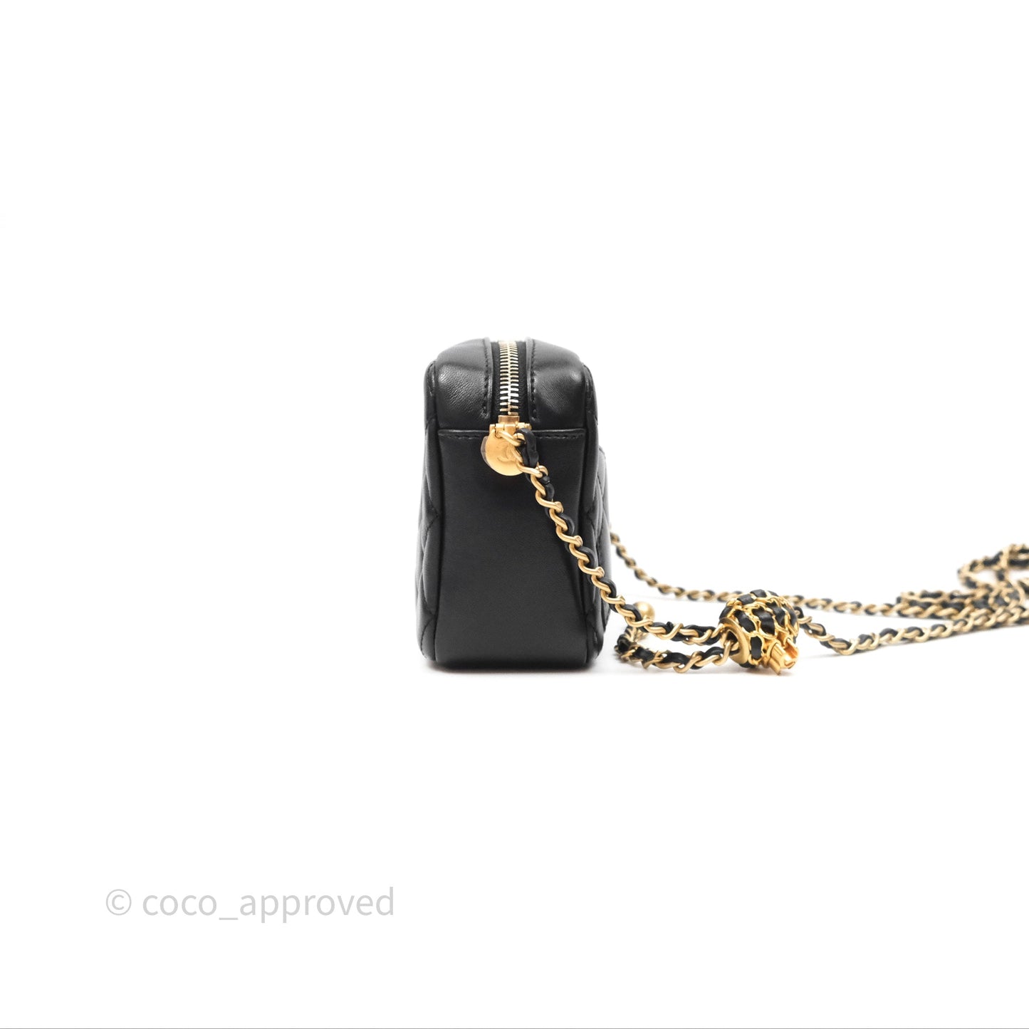 Chanel Quilted CC Pearl Crush Camera Case Black Lambskin Gold Hardware