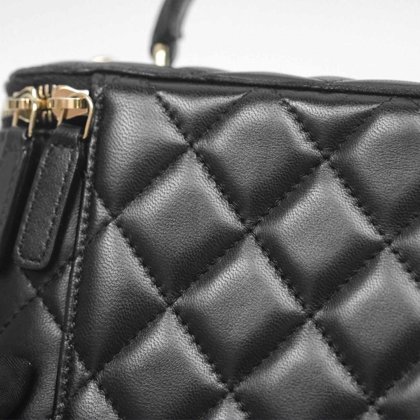 Chanel Classic Vanity Rectangular Top Handle With Chain Black Lambskin Gold Hardware