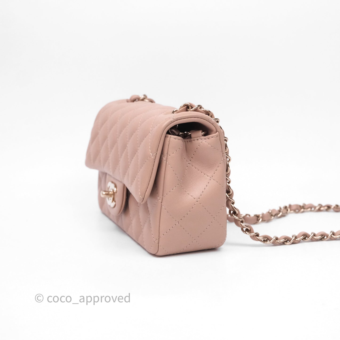 Chanel Mini Rectangular Quilted Beige Lambskin Gold Hardware