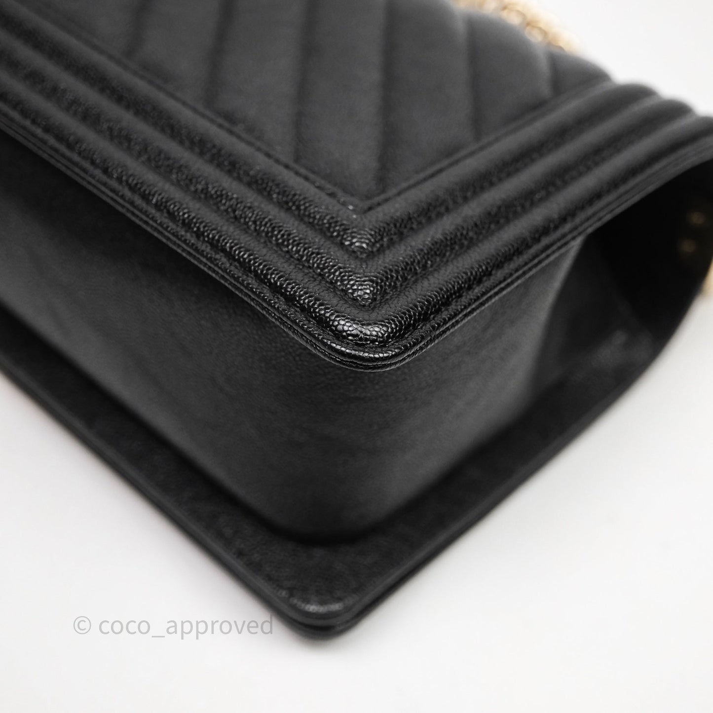 Chanel Medium Boy Chevron Black Caviar Light Gold Hardware