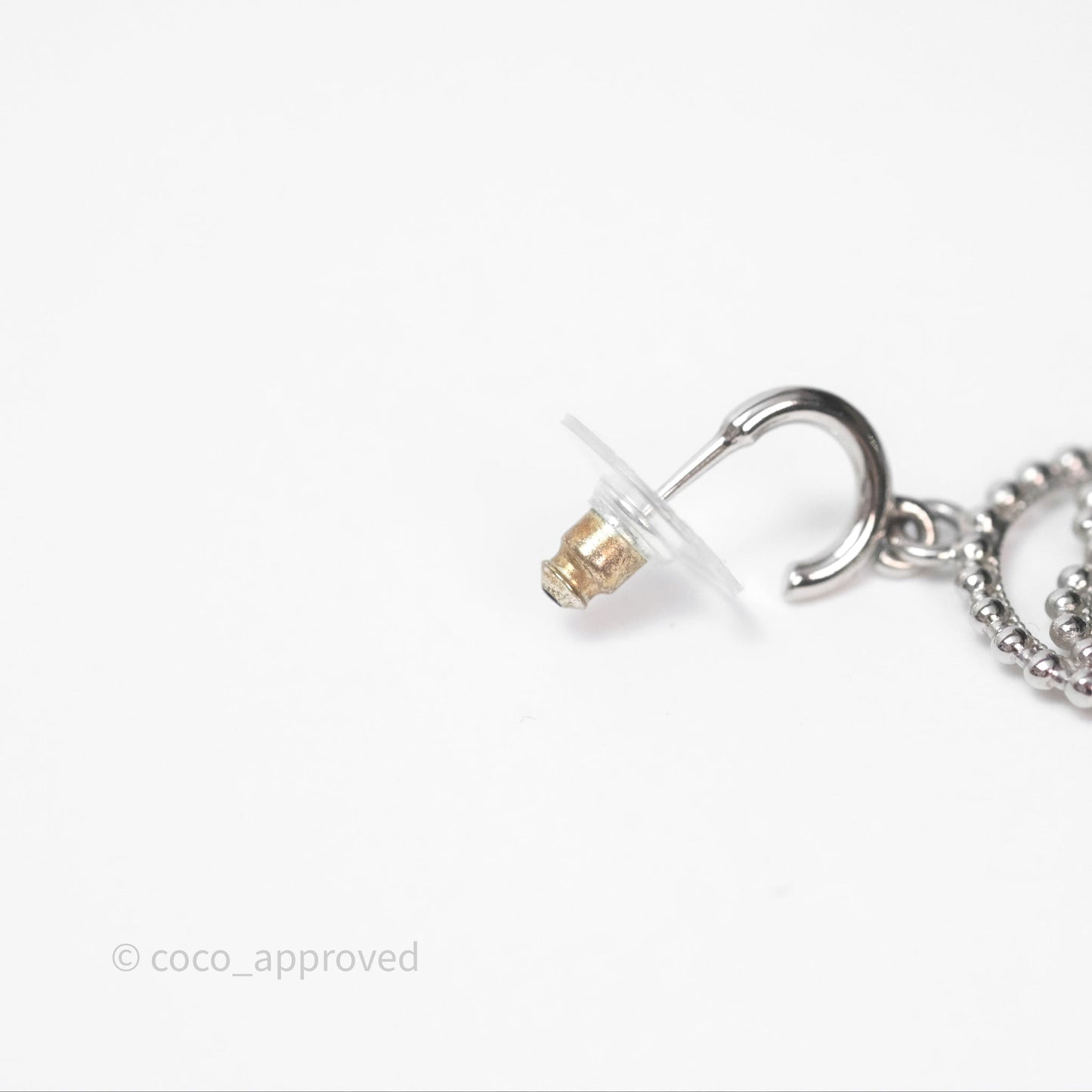 Chanel CC Drop Round Earrings Silver Tone 22C
