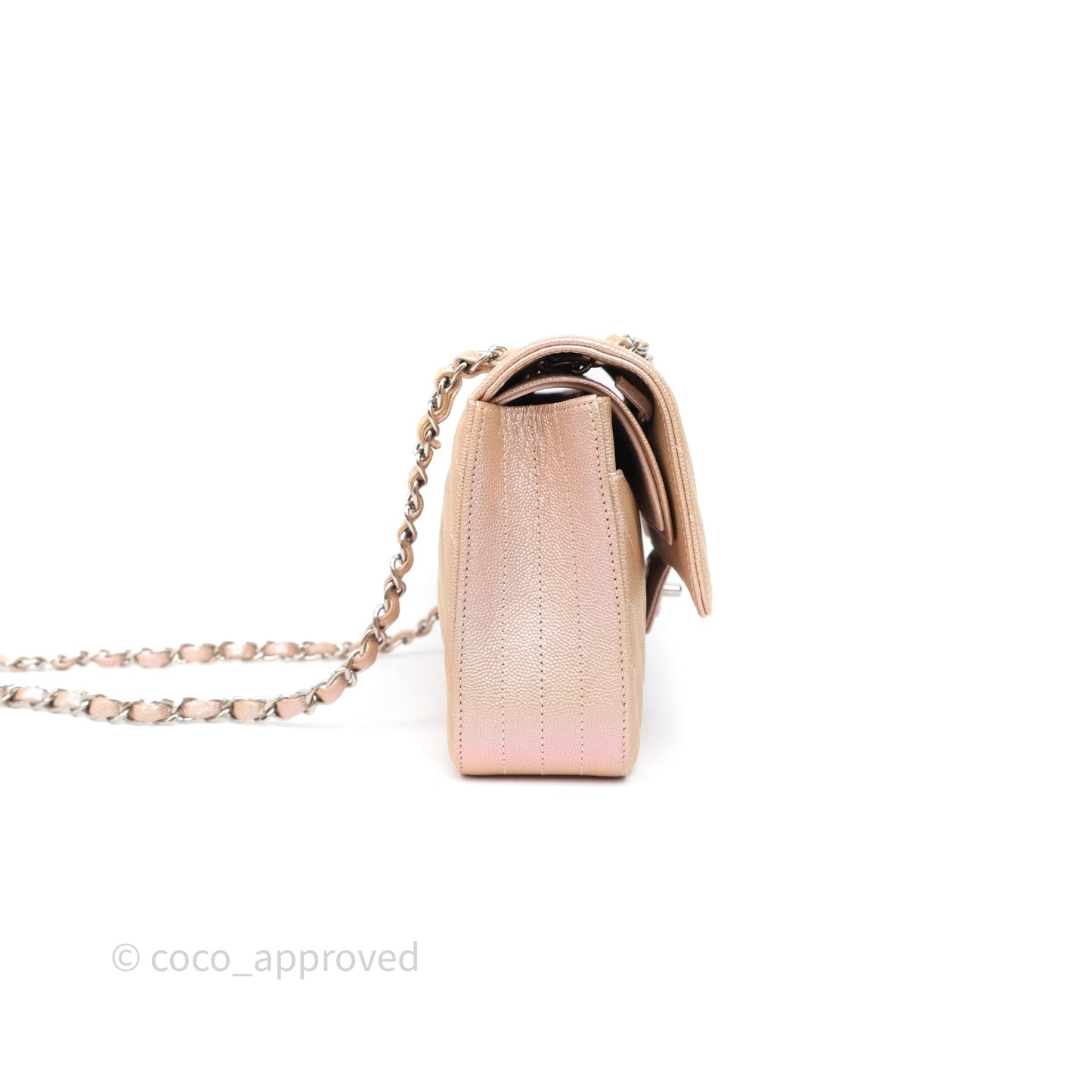 Chanel Classic Medium Double Flap Chevron Iridescent Rose Gold Pink Caviar 17B