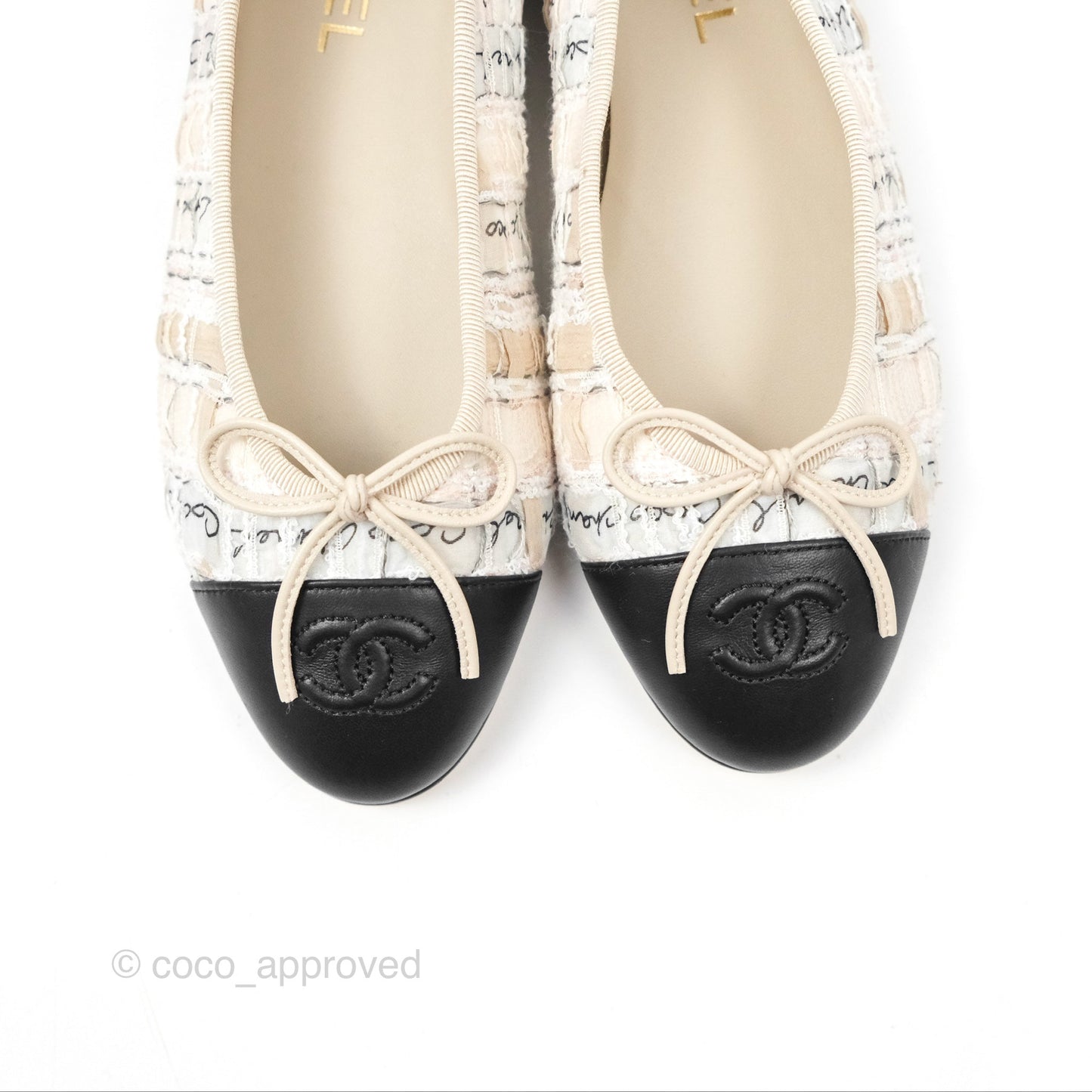 Chanel Ballerina Flats Light Pink/Black Fabric Size 38.5