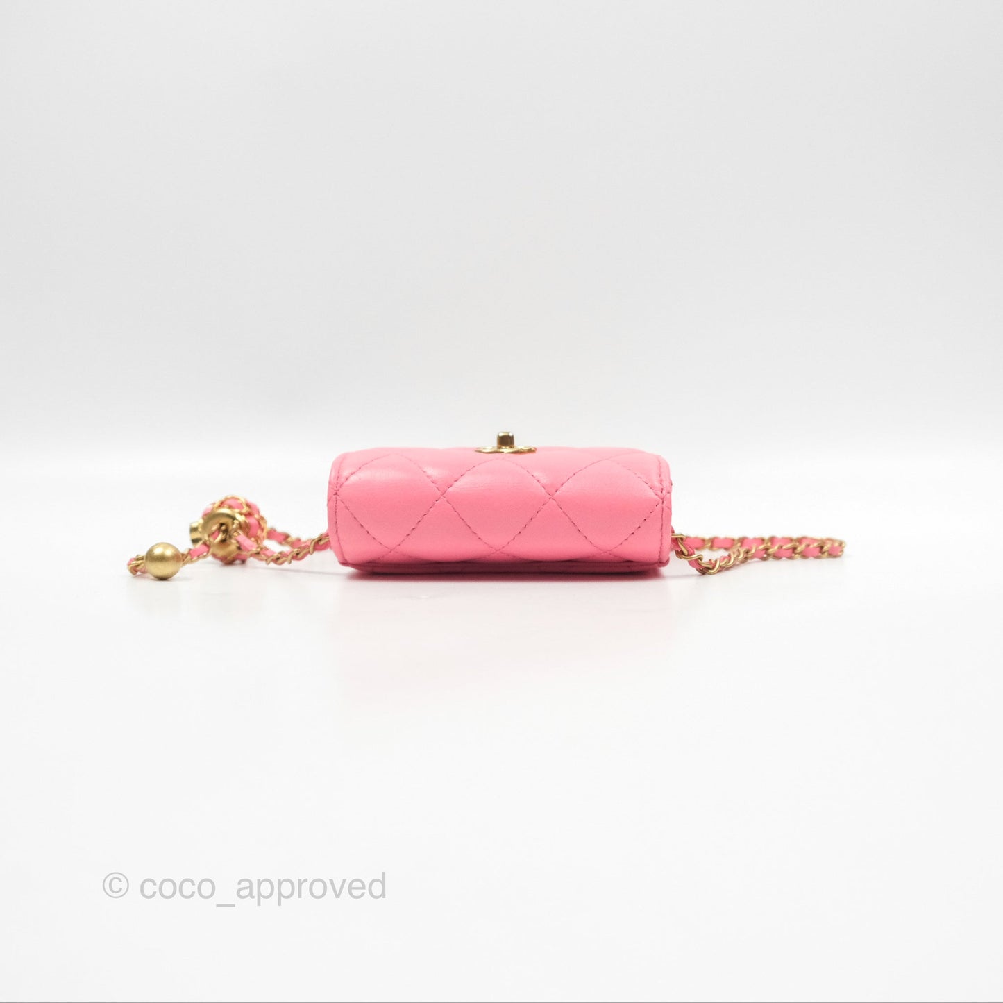 Chanel Pearl Crush Mini Clutch With Chain Pink Lambskin Aged Gold Hardware
