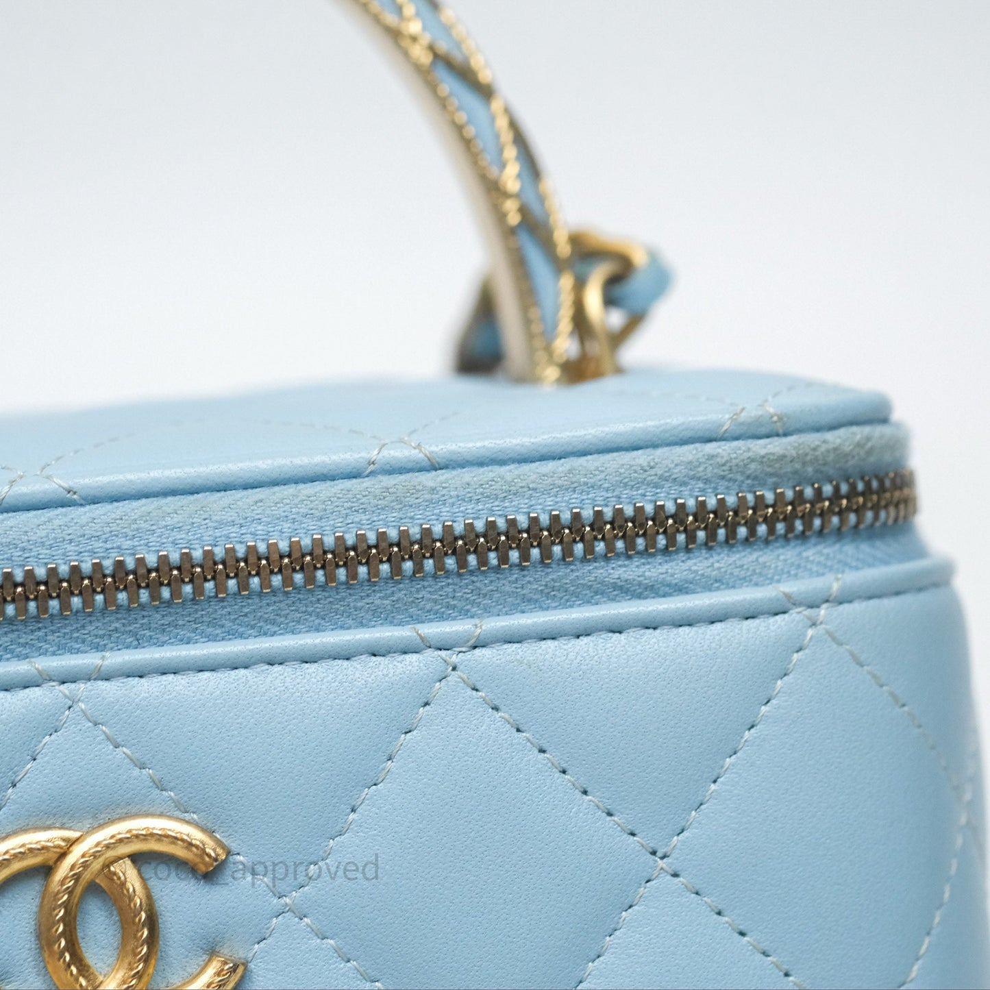 Chanel Vanity Rectangular Top Handle Blue Lambskin Gold Hardware