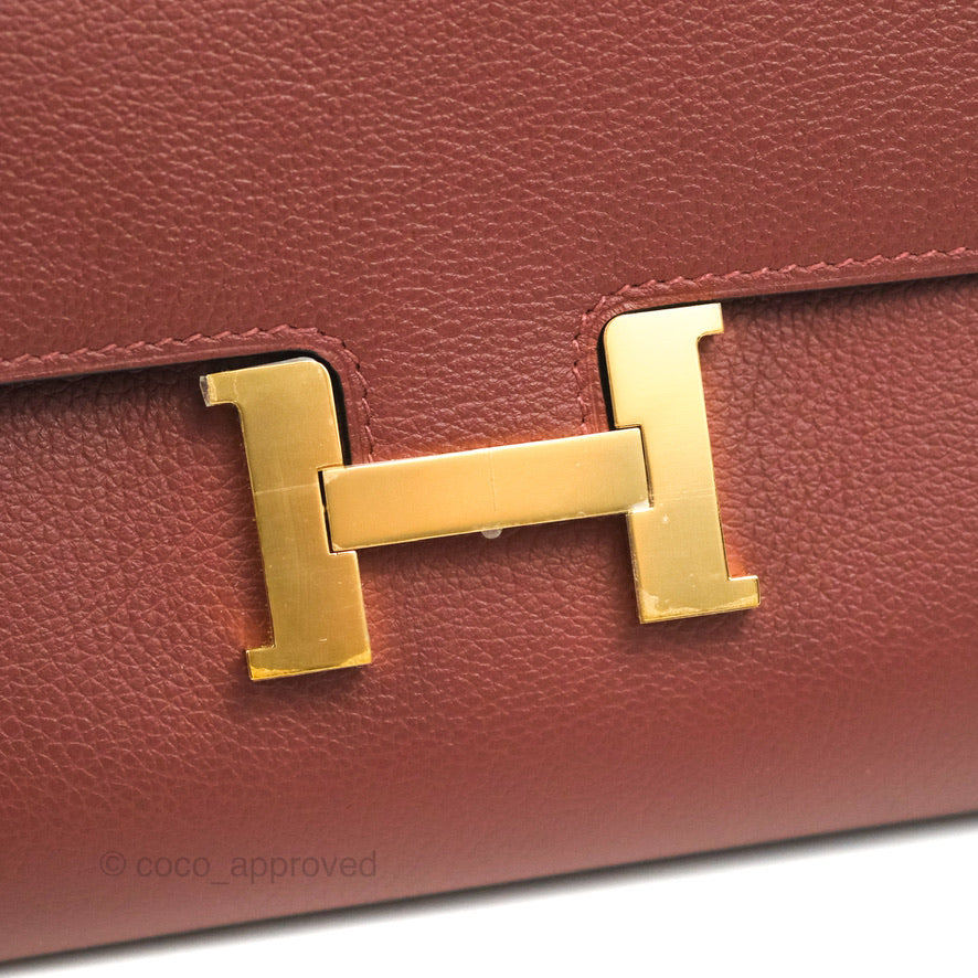Hermès Constance Long To Go Wallet Red Rouge H Evercolor Gold Hardware