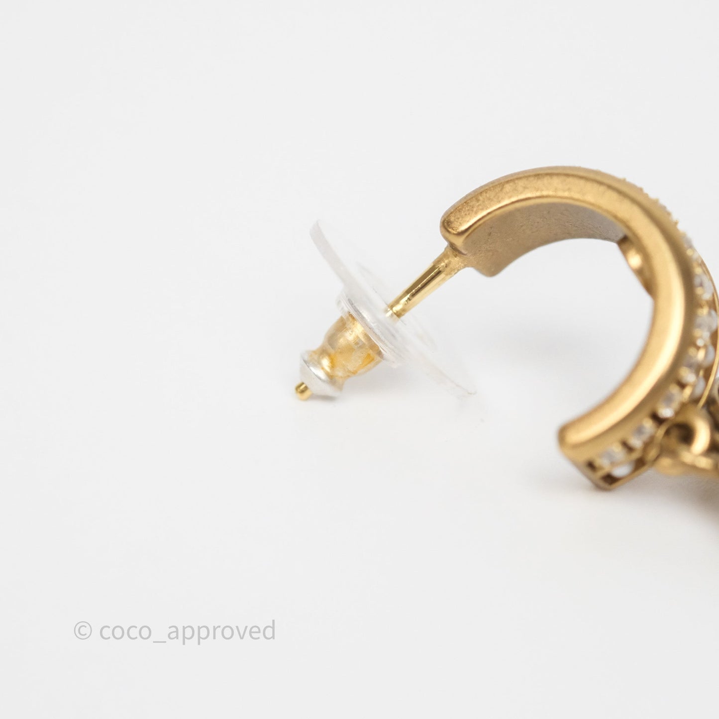 Chanel CC Crystal Pearl Hoop Earrings Gold Tone 21C