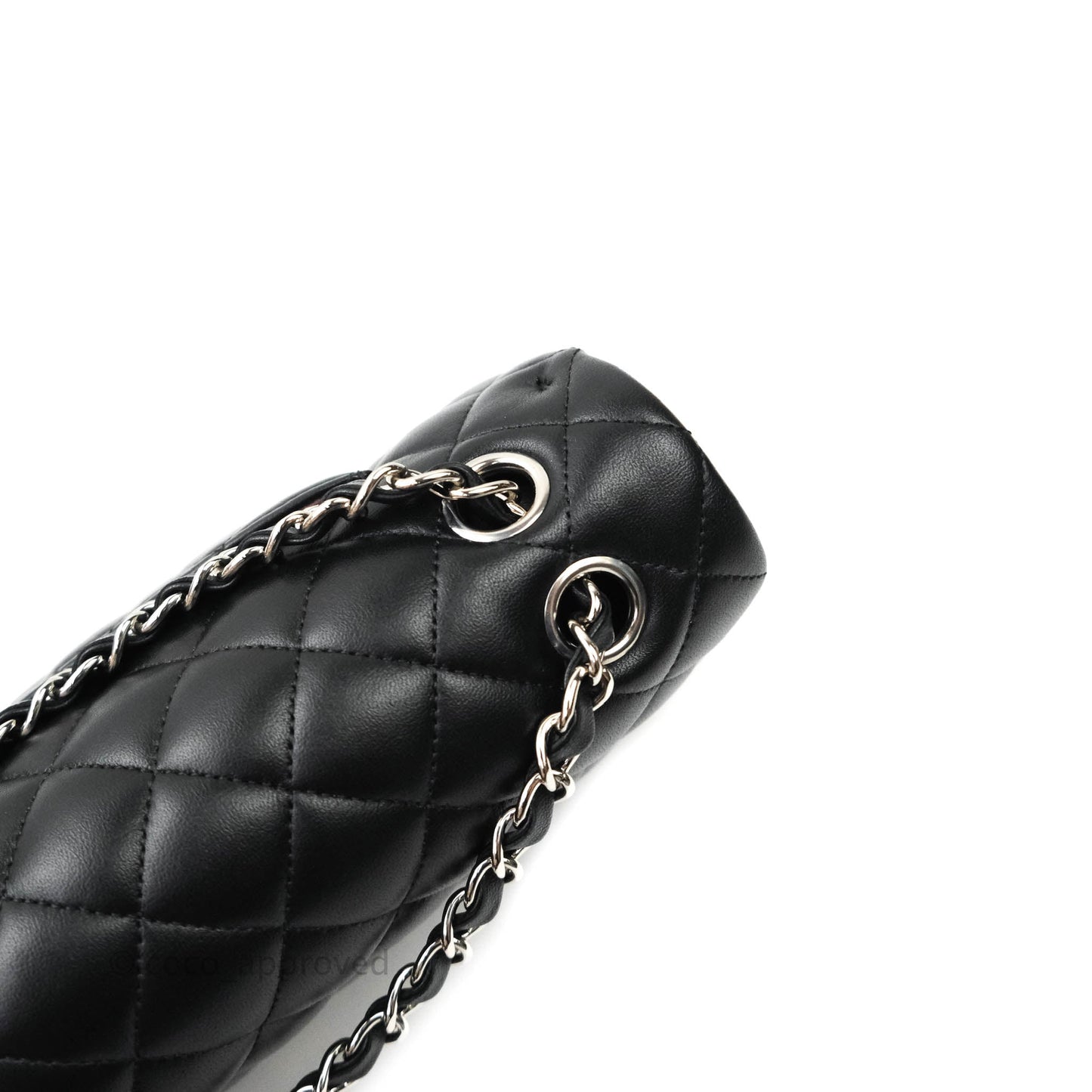 Chanel Classic M/L Medium Double Flap Bag Black Lambskin Silver Hardware