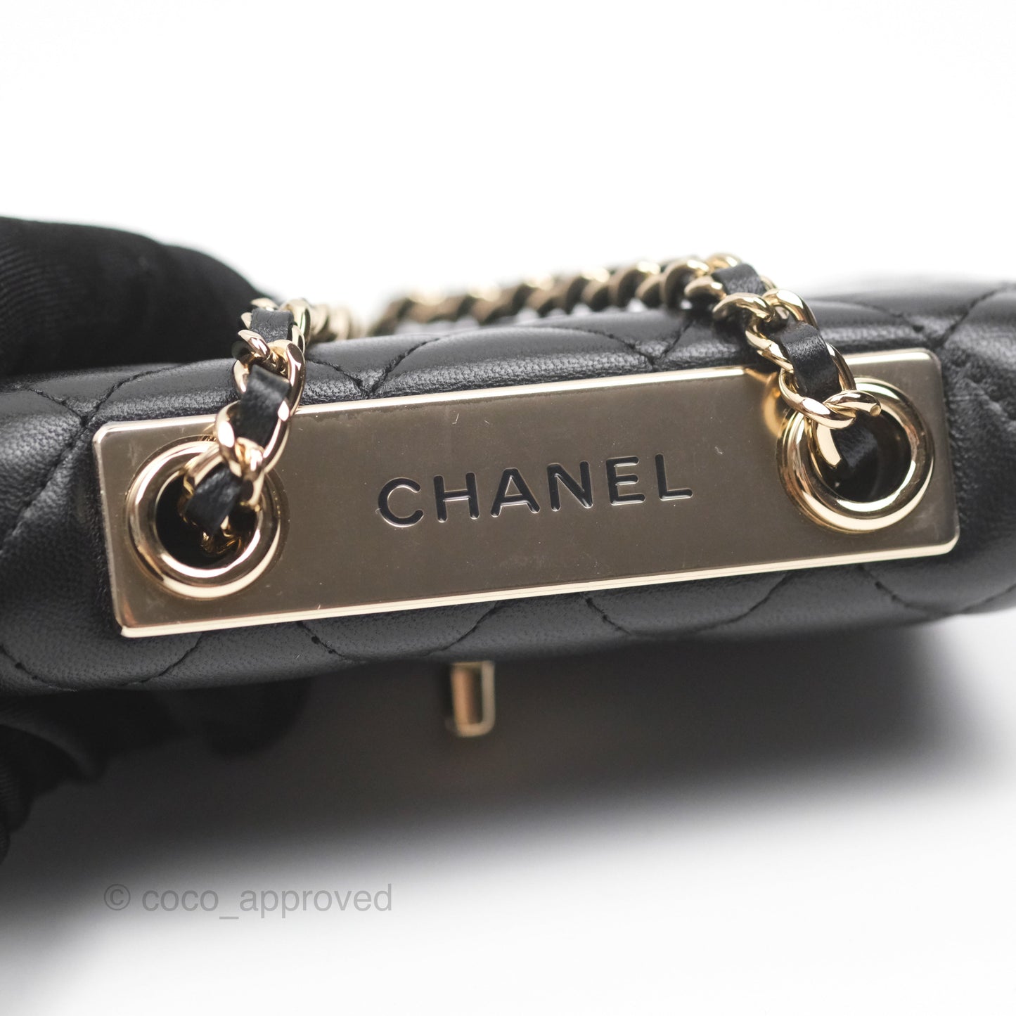 Chanel Mini Quilted Trendy CC Card Holder With Chain Black Lambskin Gold Hardware
