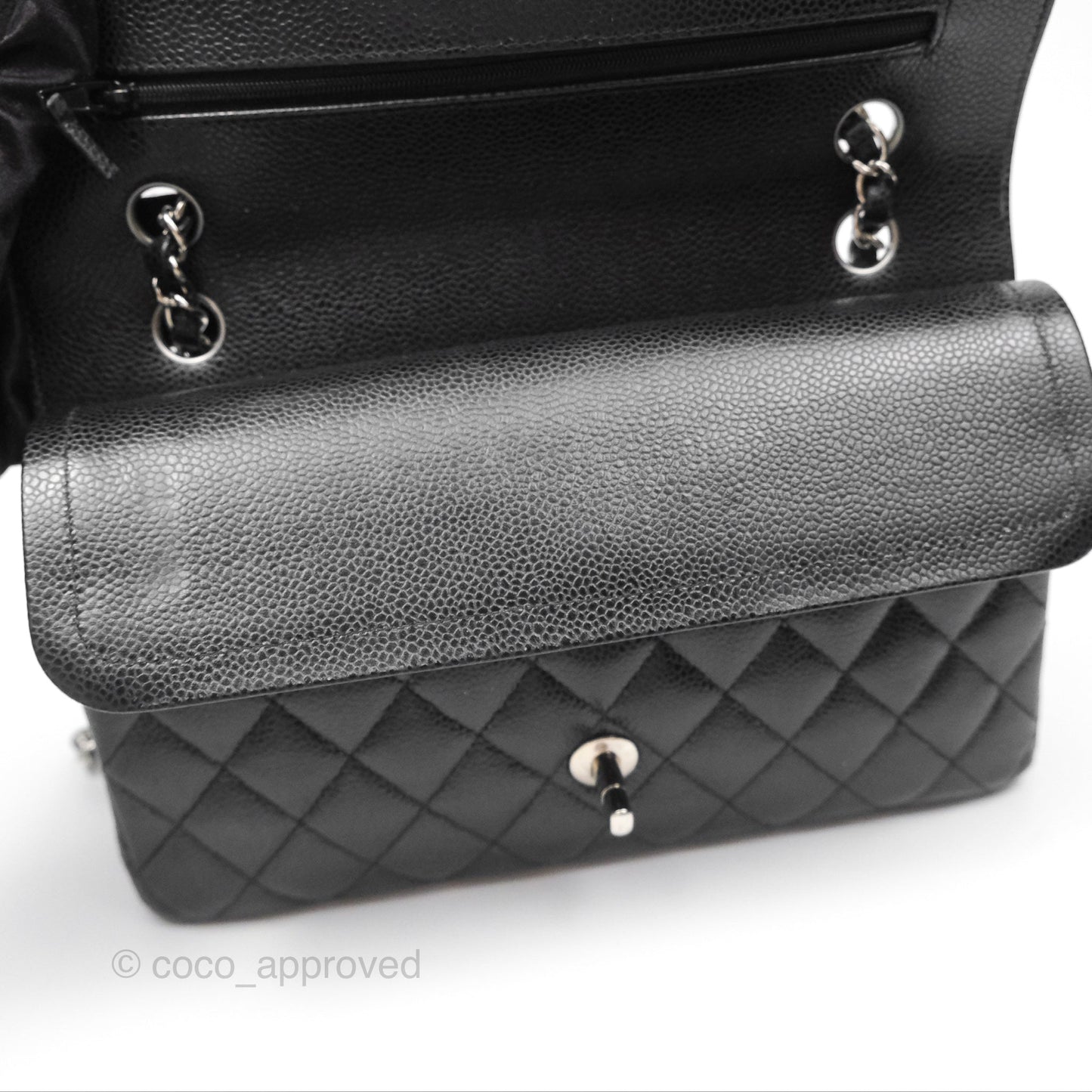 Chanel Classic M/L Medium Flap Quilted Black Caviar Silver Hardware