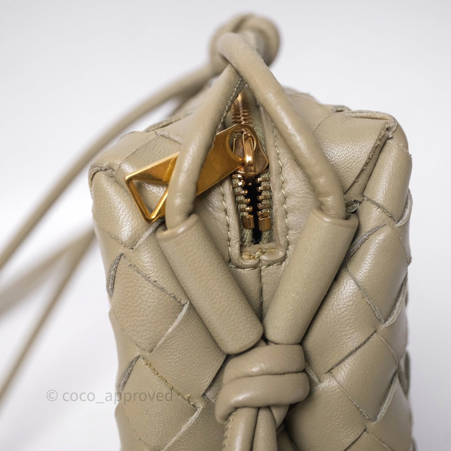 Bottega Veneta Mini Loop Camera Bag Intrecciato Lambskin Travertine