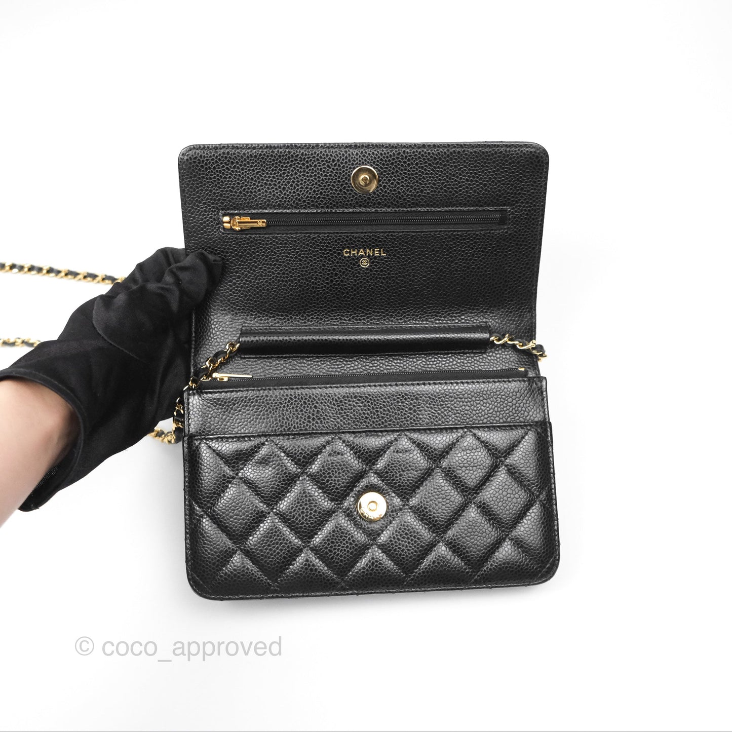 Chanel Classic Wallet On Chain WOC Quilted Black Caviar Gold Hardware