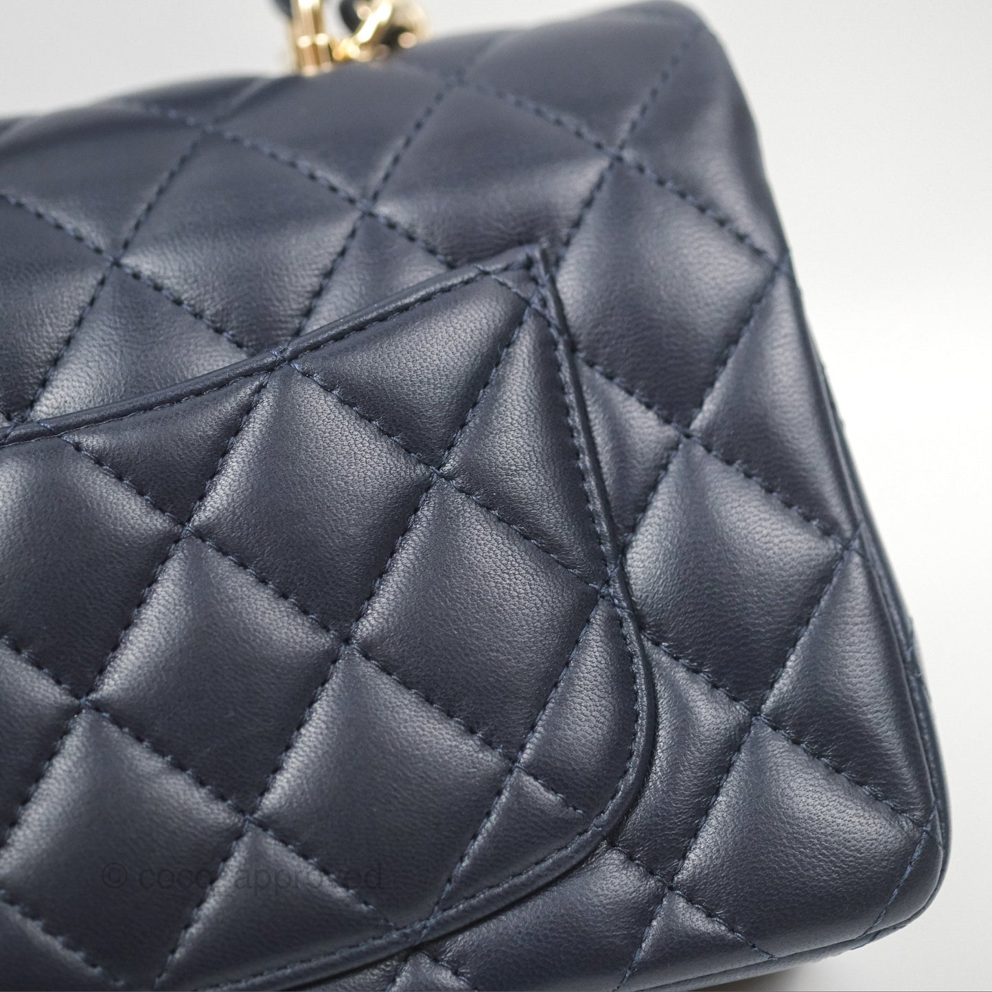 Chanel Top Handle Mini Rectangular Flap Bag Navy Lambskin Gold Hardware