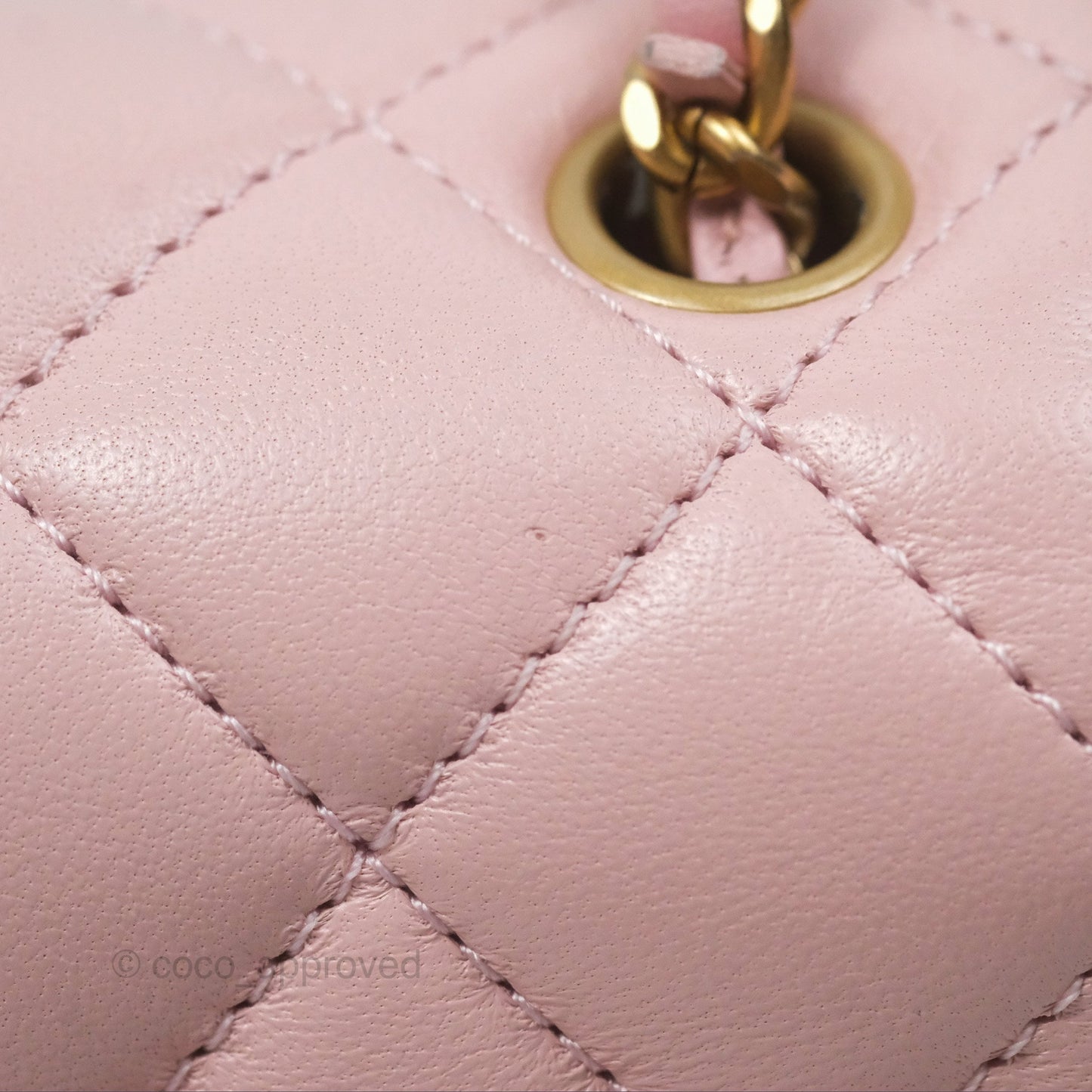 Chanel Pearl Crush Mini Square Quilted Light Pink Lambskin Aged Gold Hardware