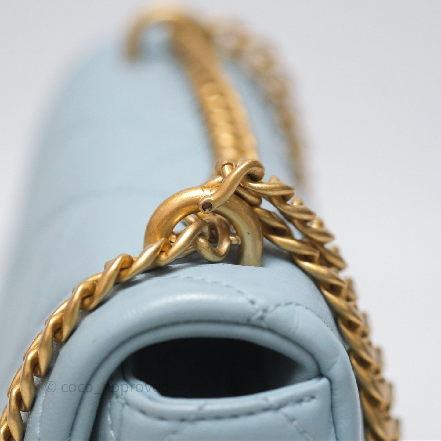 Chanel Quilted Enamel Pending CC Mini Square Flap Baby Blue Lambskin 22P