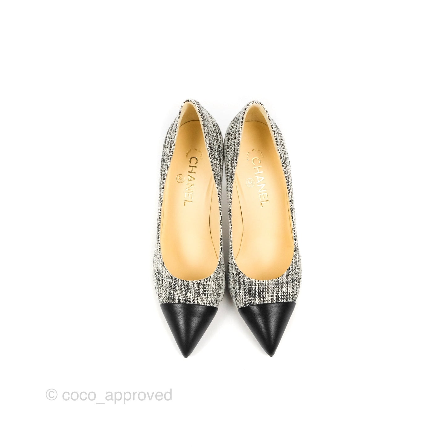Chanel Classic Tweed And Black Calfskin Heels Size 38.5