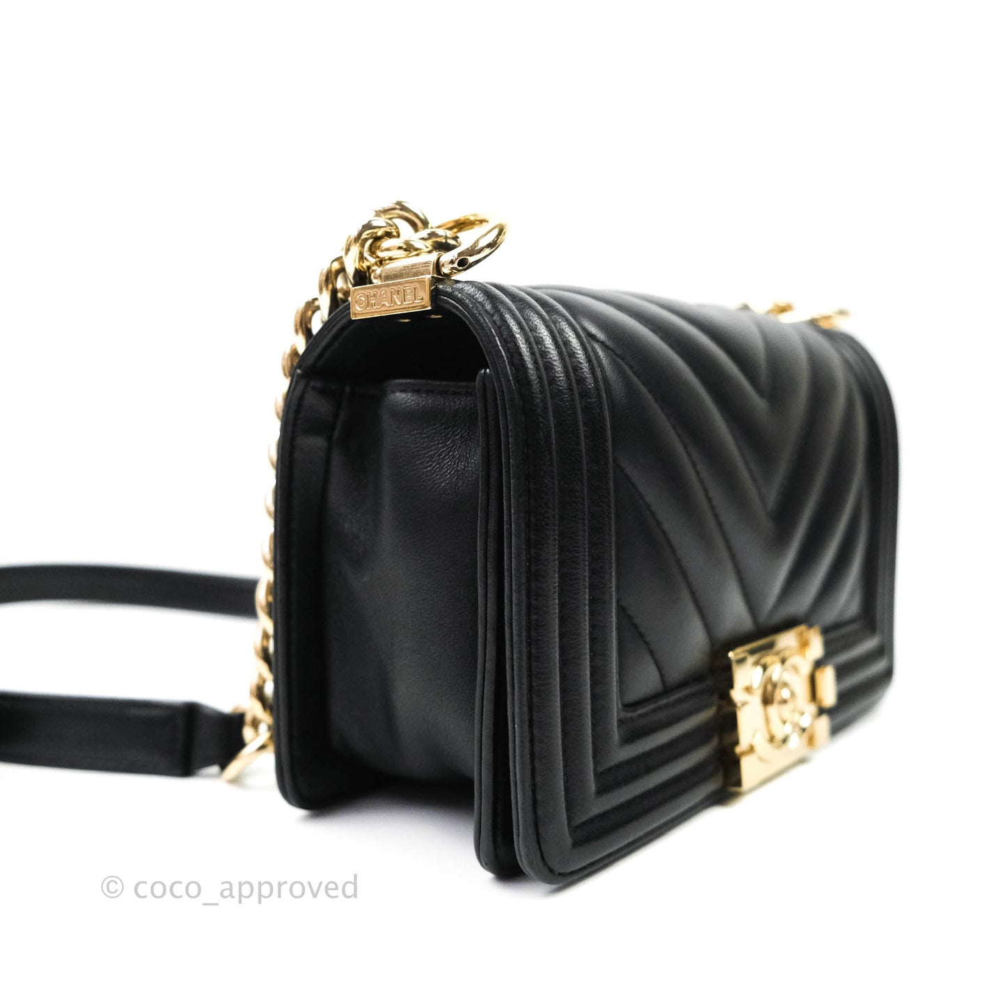 Chanel Small Boy Chevron Black Lambskin Gold Hardware