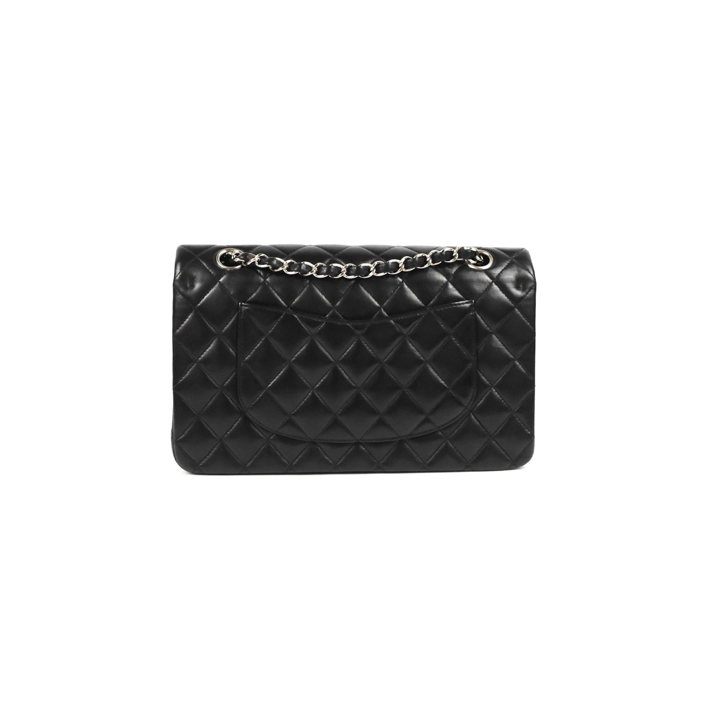 Chanel Classic M/L Medium Flap Quilted Black Lambskin Silver Hardware
