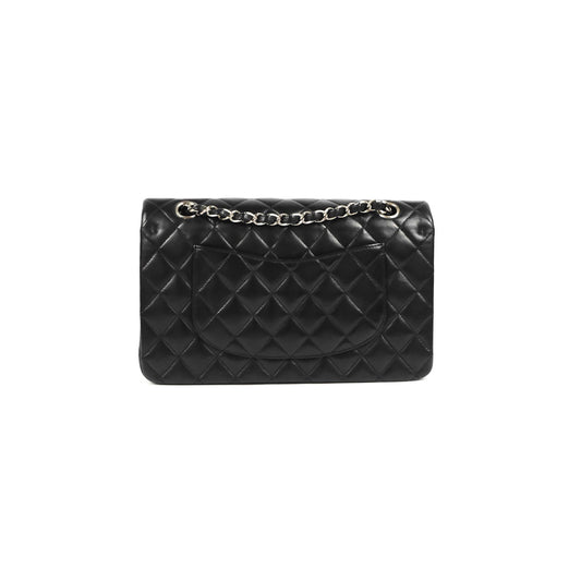 Chanel Classic M/L Medium Flap Quilted Black Lambskin Silver Hardware