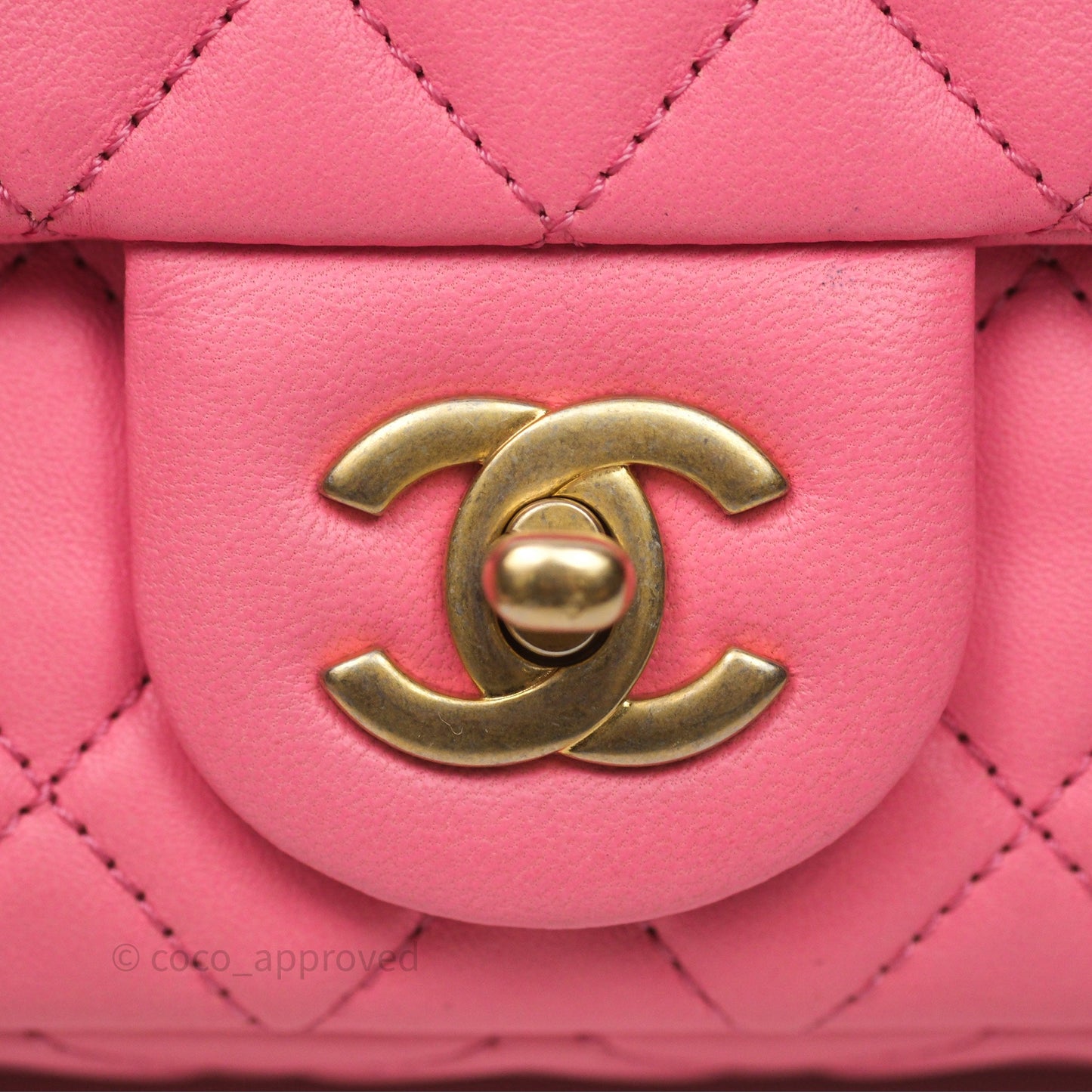 Chanel Mini Rectangular Pearl Crush Quilted Pink Lambskin Aged Gold Hardware