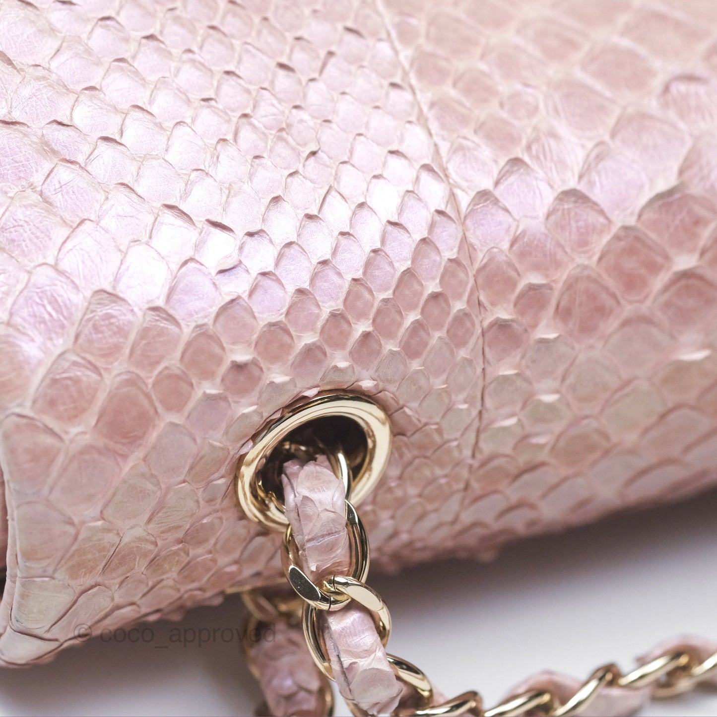 Chanel Classic M/L Medium Flap Quilted Iridescent Pink Python Gold Hardware
