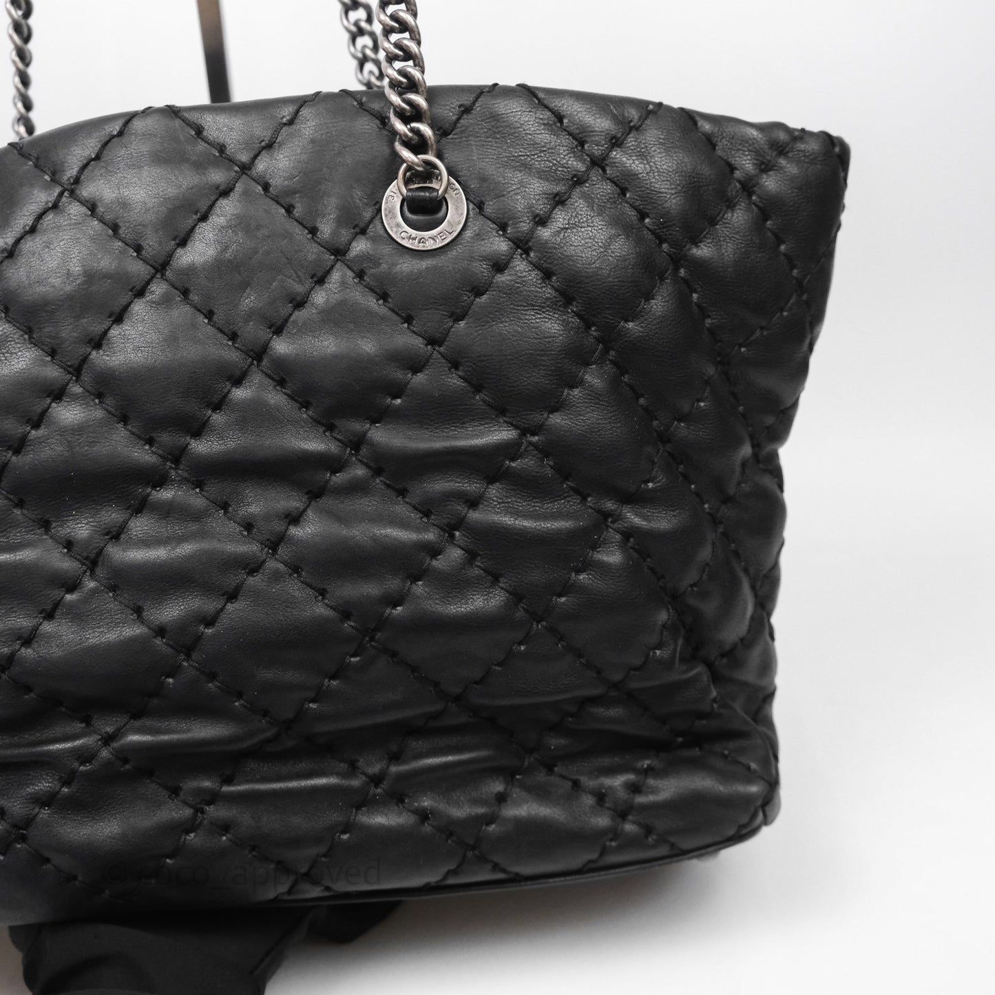 Chanel Ultimate Stitch Shopping Tote Black Calfskin Aged Silver Hardware