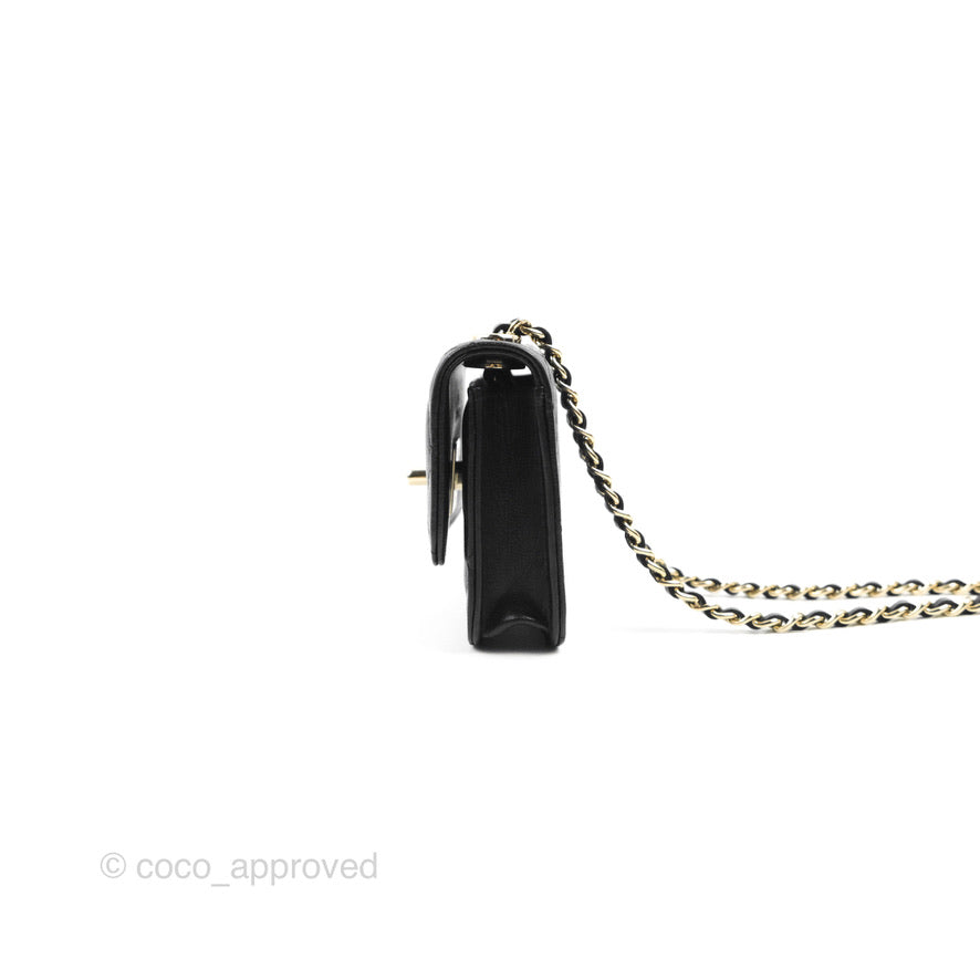 Chanel Mini Quilted Trendy CC Card Holder With Chain Black Lambskin Gold Hardware