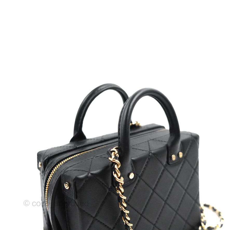 Chanel Quilted Vanity Case with Chain Black Calfskin Gold Hardware 22B