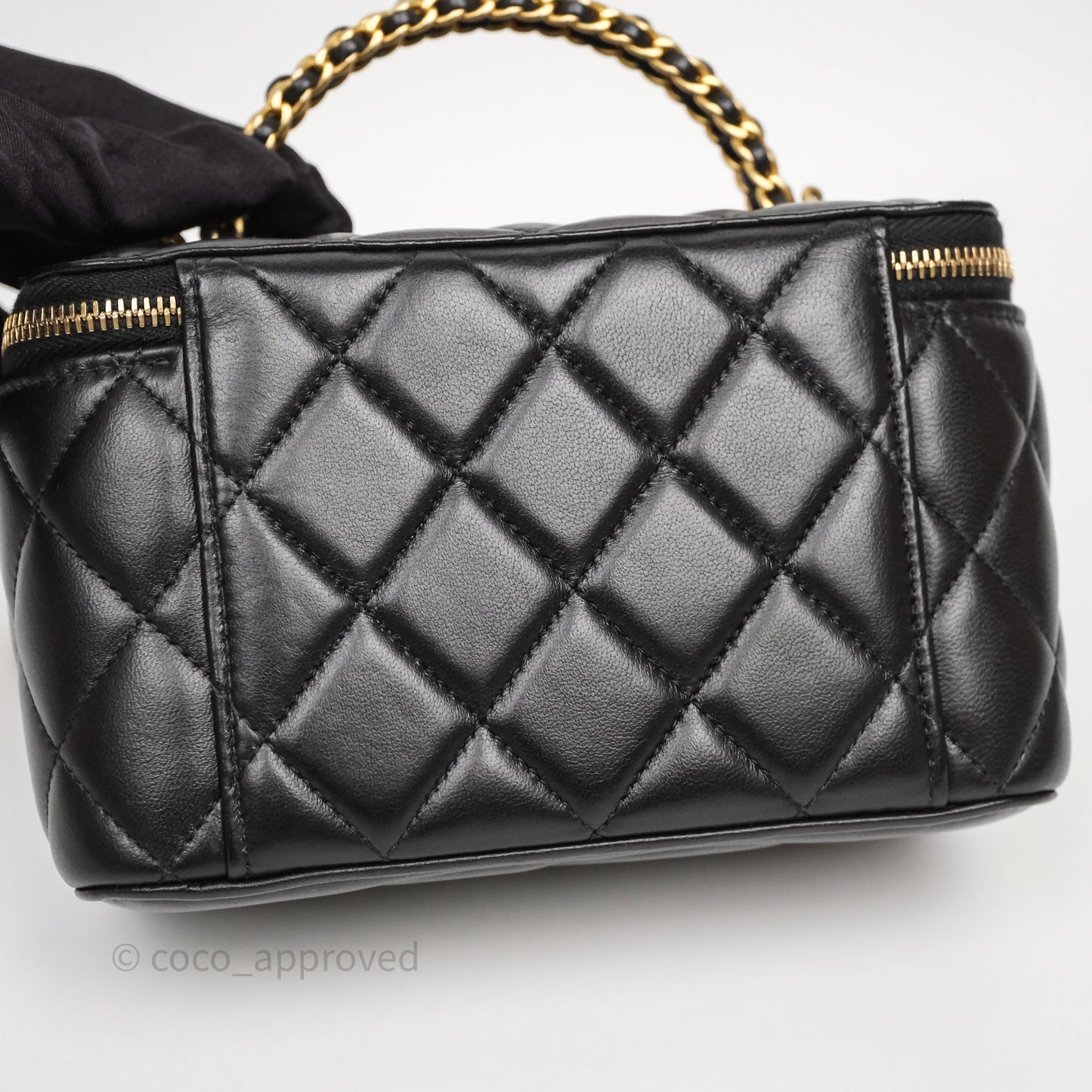 Chanel Top Handle Vanity Rectangular Black Lambskin Aged Gold Hardware