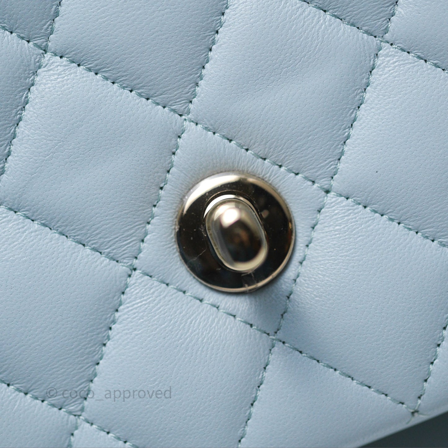 Chanel Top Handle Mini Rectangular Flap Light Blue Lambskin Gold Hardware