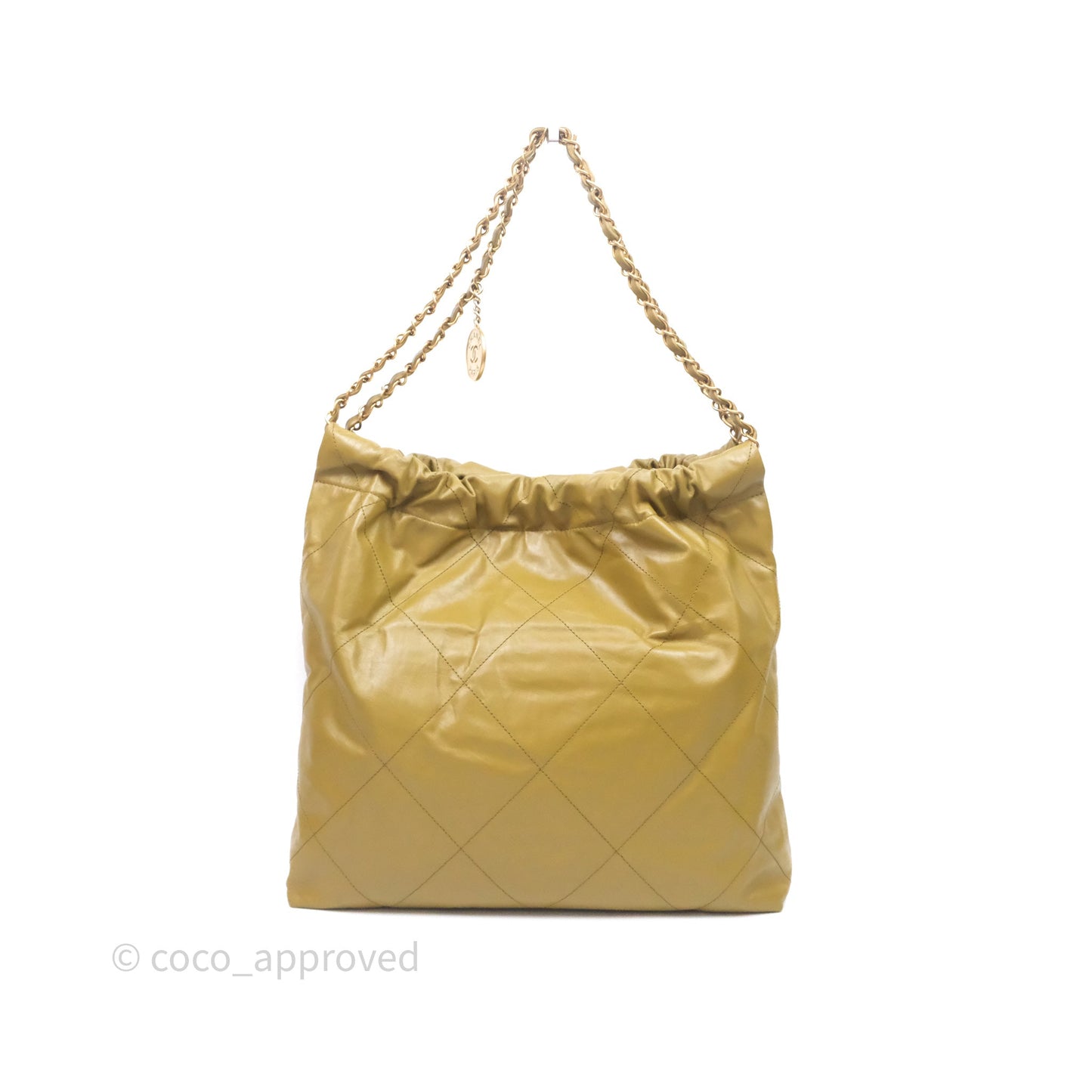 Chanel 22 Bag Medium Crumpled Olive Green Calfskin Aged Gold Hardware