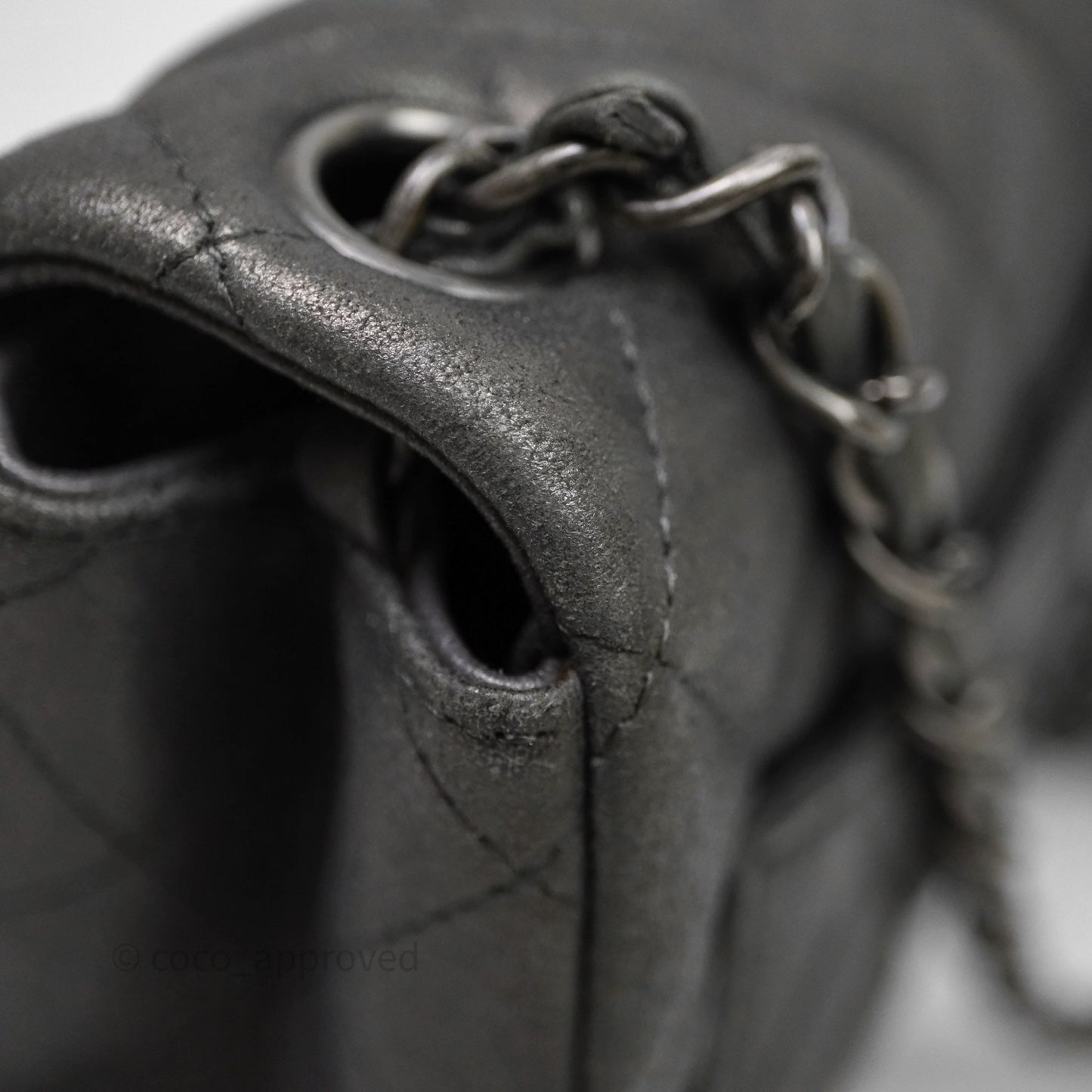 Chanel Mini Square Iridescent Grey Suede Gun Metal Hardware
