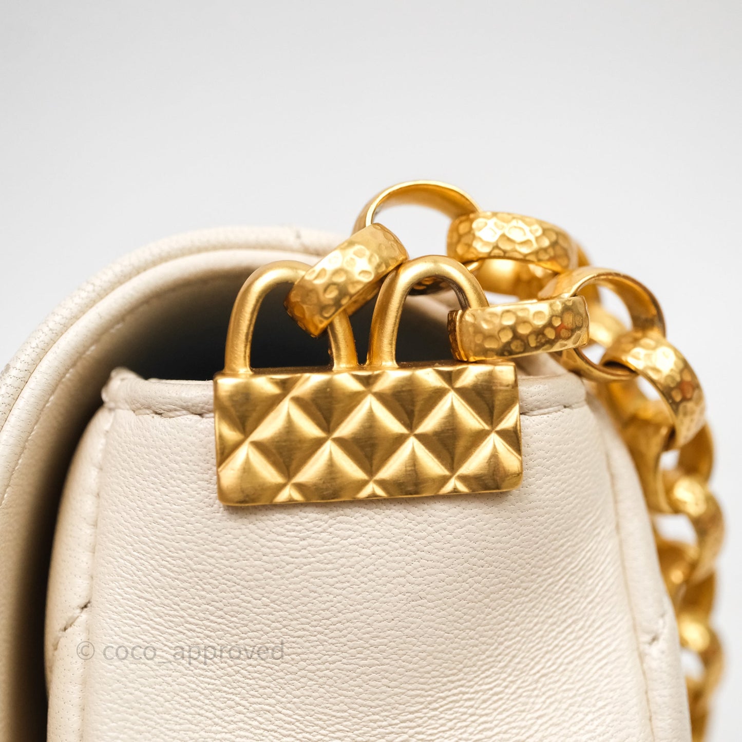 Chanel Flap with Coin Charm Ivory White Lambskin Aged Gold Hardware