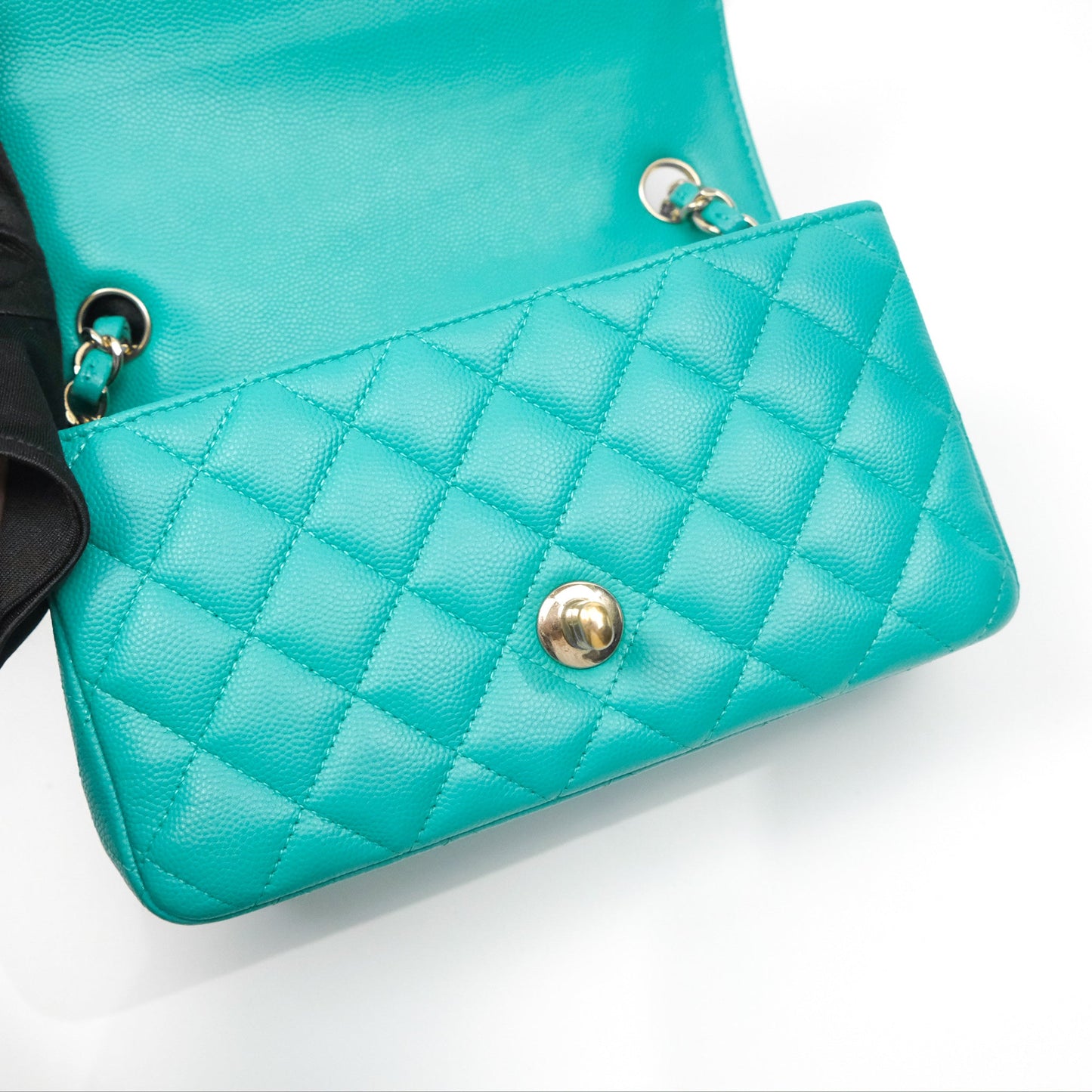 Chanel Mini Rectangular Flap Quilted Turquoise Caviar Gold Hardware