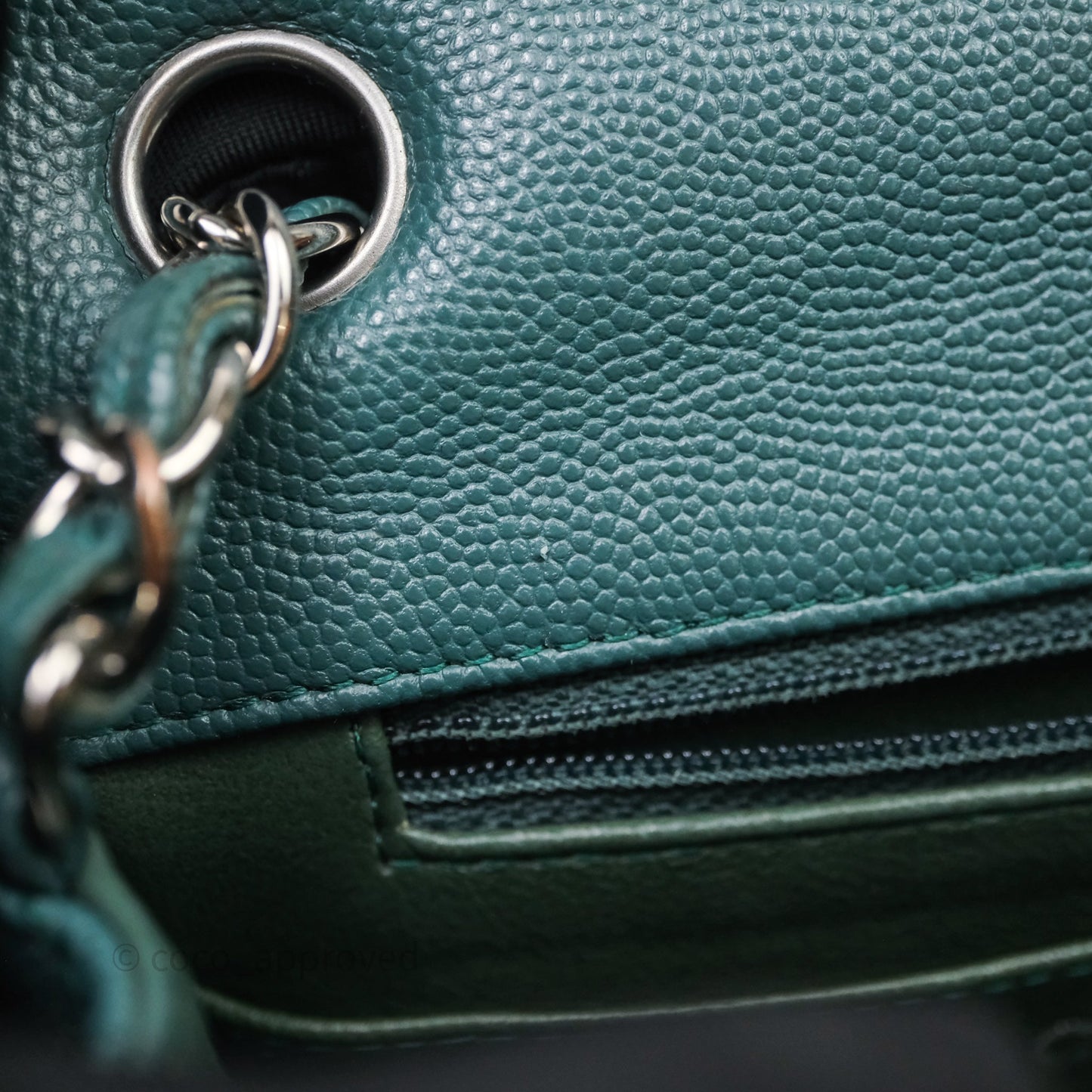 Chanel Quilted Mini Square Flap Dark Green Caviar Silver Hardware