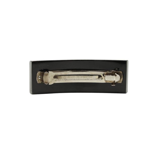 Luxury Chanel Black Hair Barrette With Pearl Cc Logo & Gold Planes