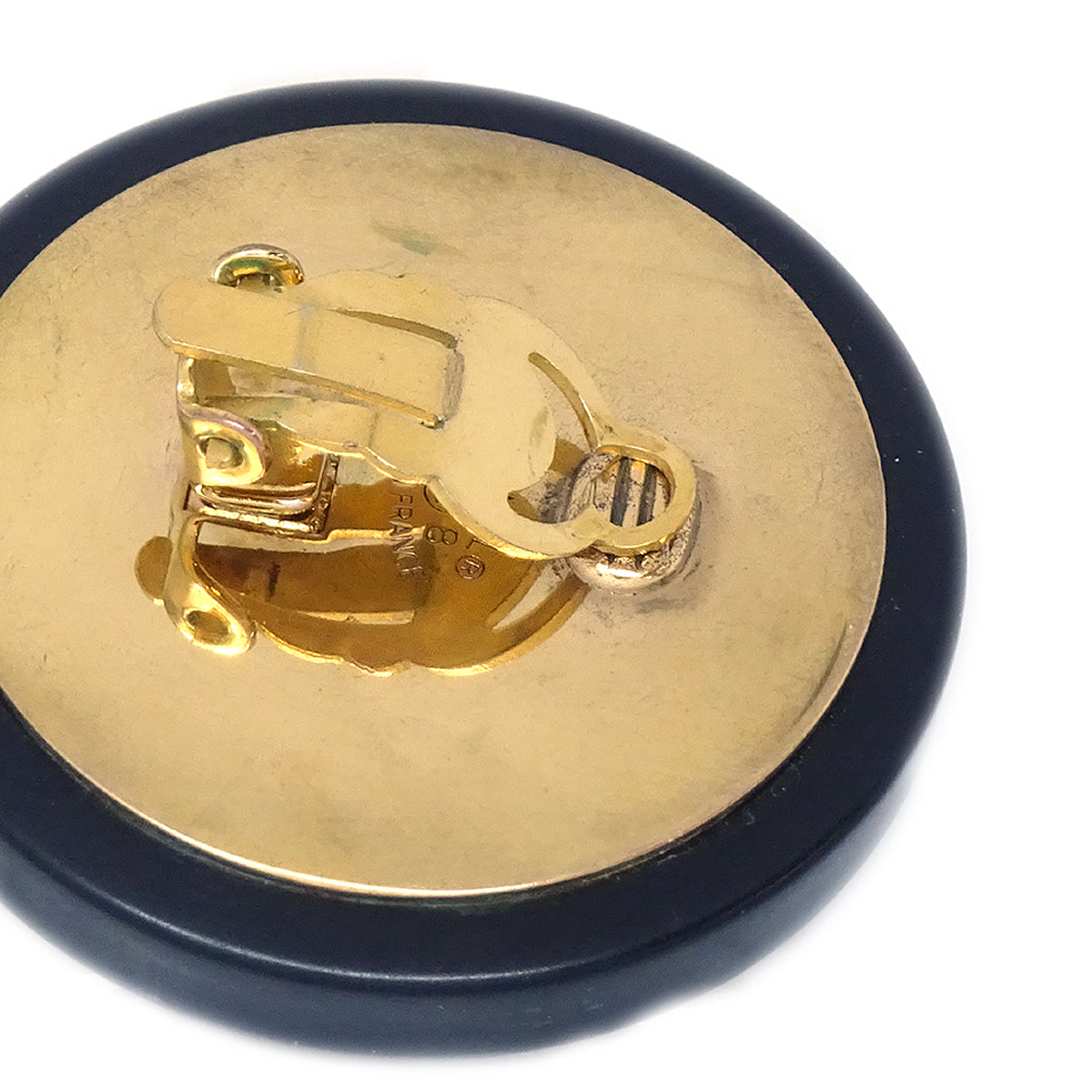 Luxury Chanel 1993 Black & Gold Button Earrings Clip-On 28