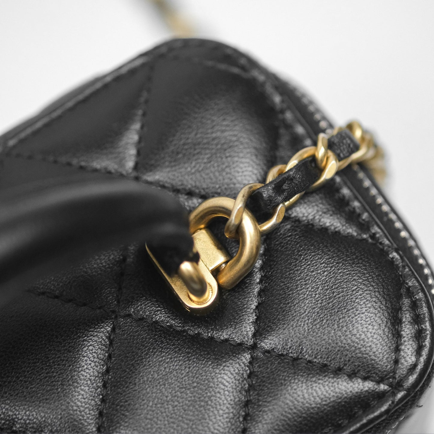 Chanel Vanity Rectangular Top Handle Black Lambskin Aged Gold Hardware