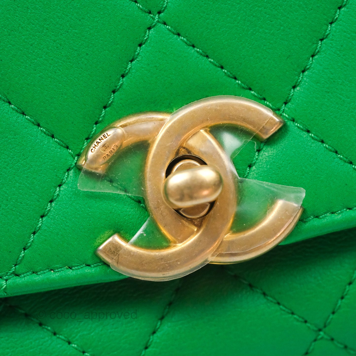 Chanel CC Quilted Flap Bag With Top Handle Green Calfskin Gold Hardware