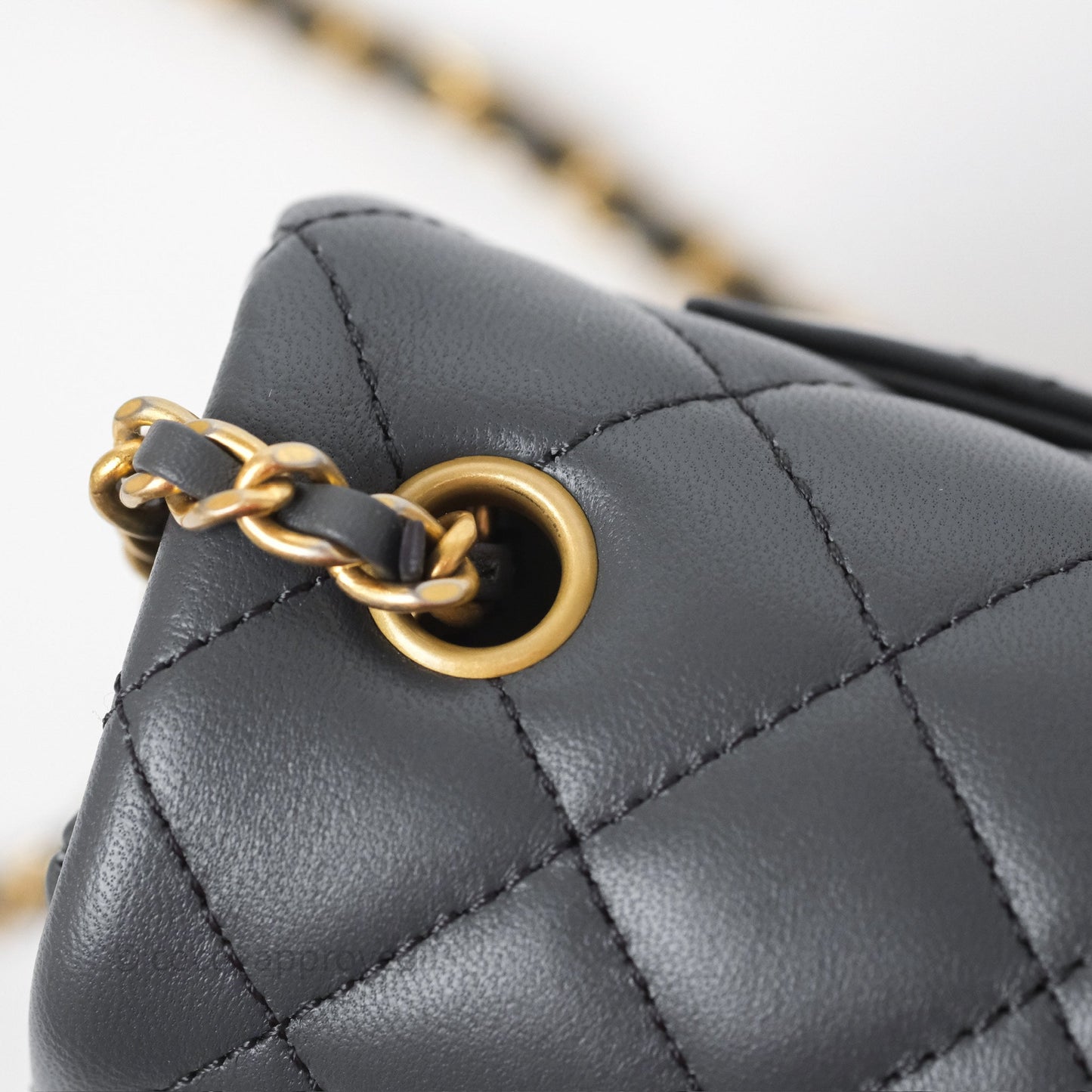 Chanel Pearl Crush Mini Rectangular Quilted Dark Grey Lambskin Aged Gold Hardware