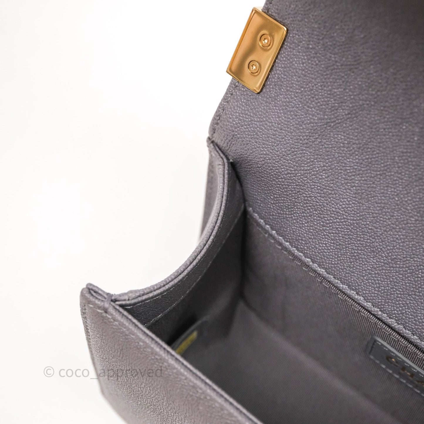 Chanel Small Boy Dark Grey Caviar Gold Hardware