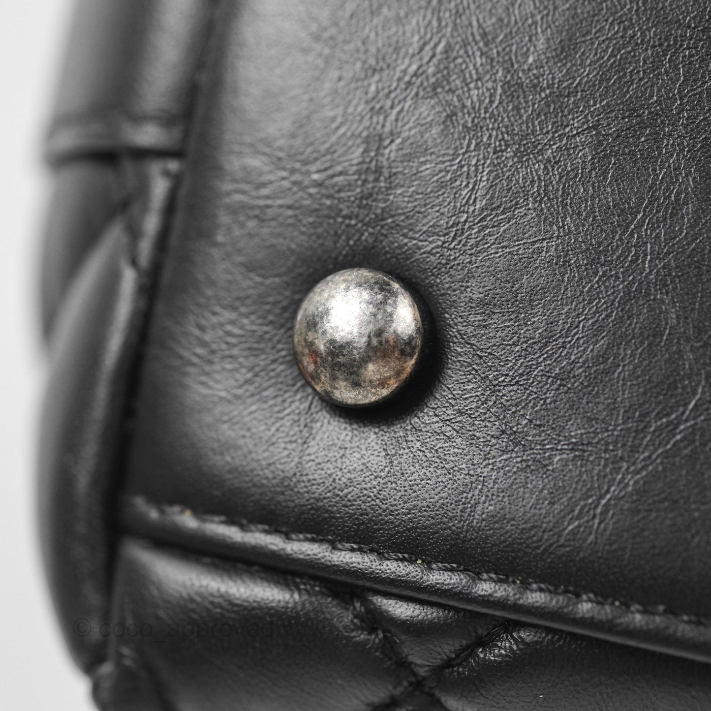 Chanel Quilted Small Handle Bowling Bag Black Aged Calfskin Ruthenium Hardware