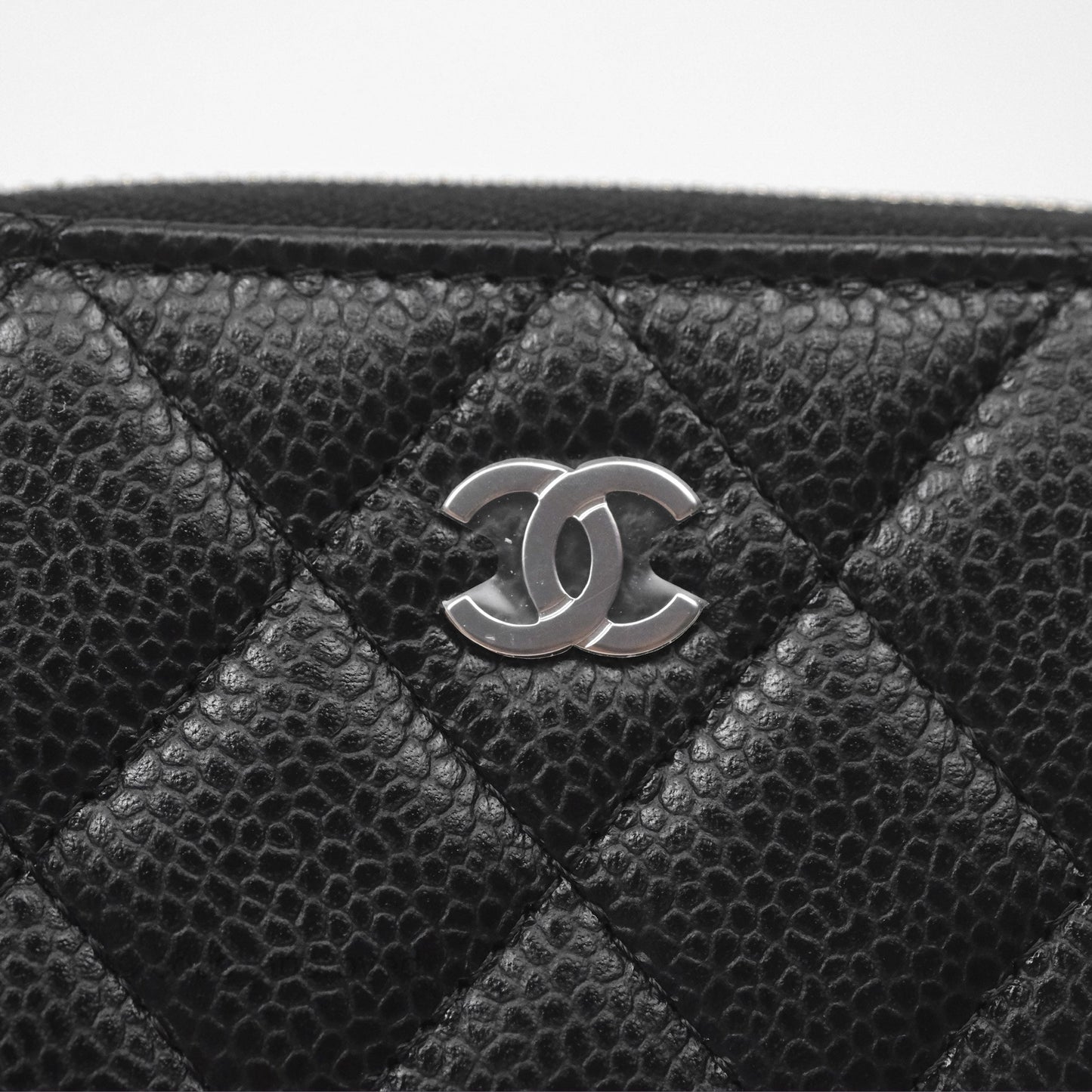 Chanel Quilted Zip Card Holder Black Caviar Silver Hardware