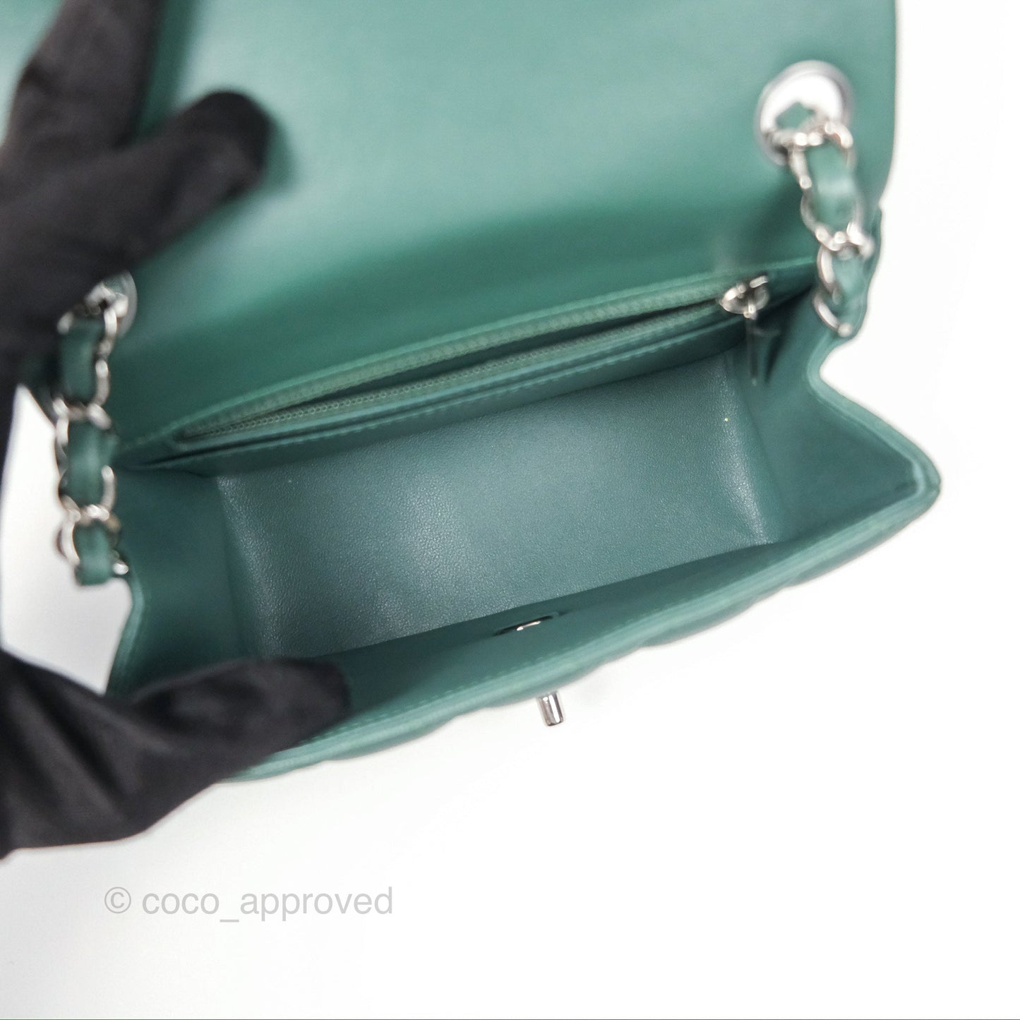 Chanel Mini Square Quilted Green Lambskin Silver Hardware