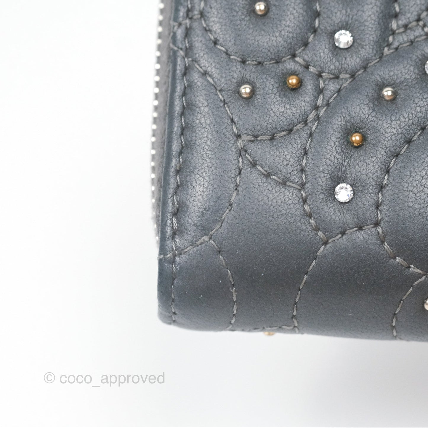 Chanel Camellia Crystal Studded Zipped Coin Purse Grey Silver Hardware